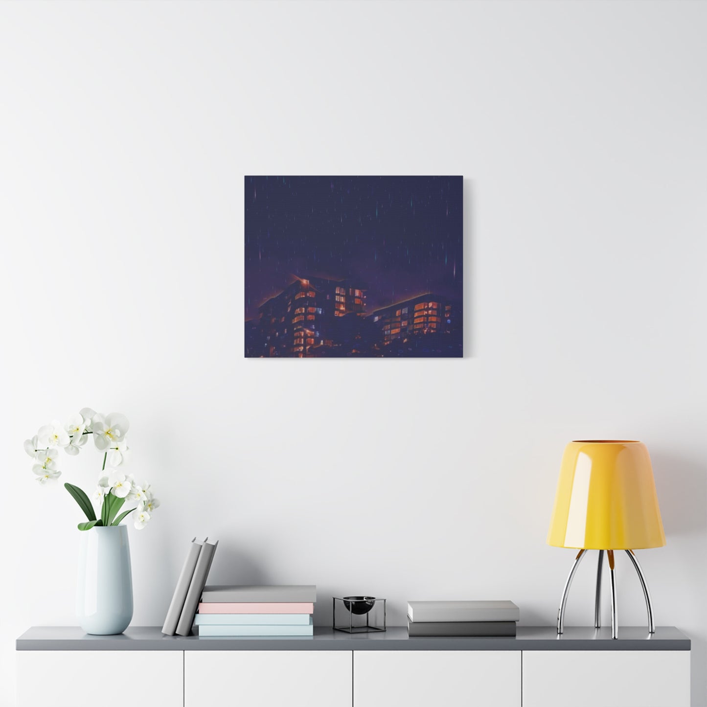 Neon Percipitation @ night - Canvas Print — Moody Urban Wall Art