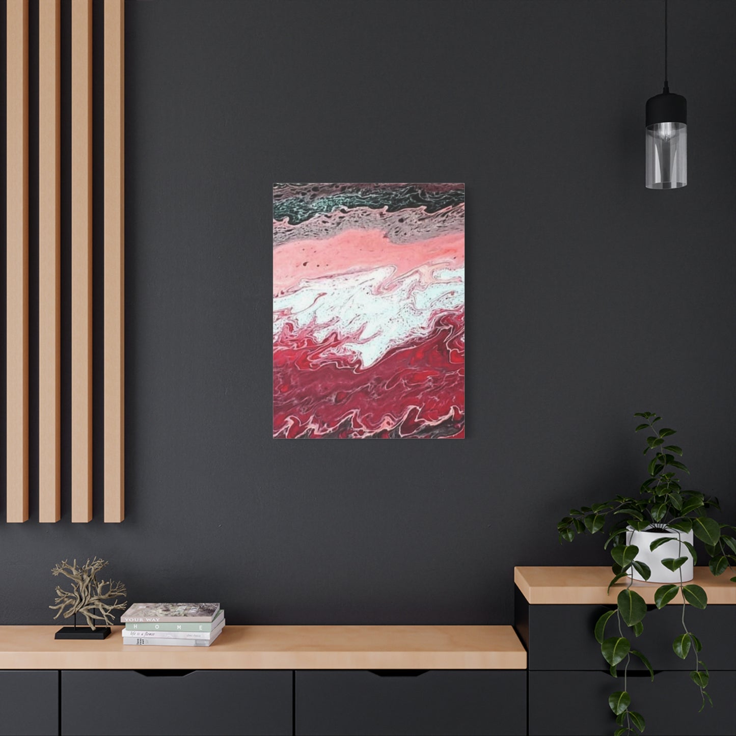 Abstract Pink & Red Fluid Art Canvas — Matte Stretched Wall Art