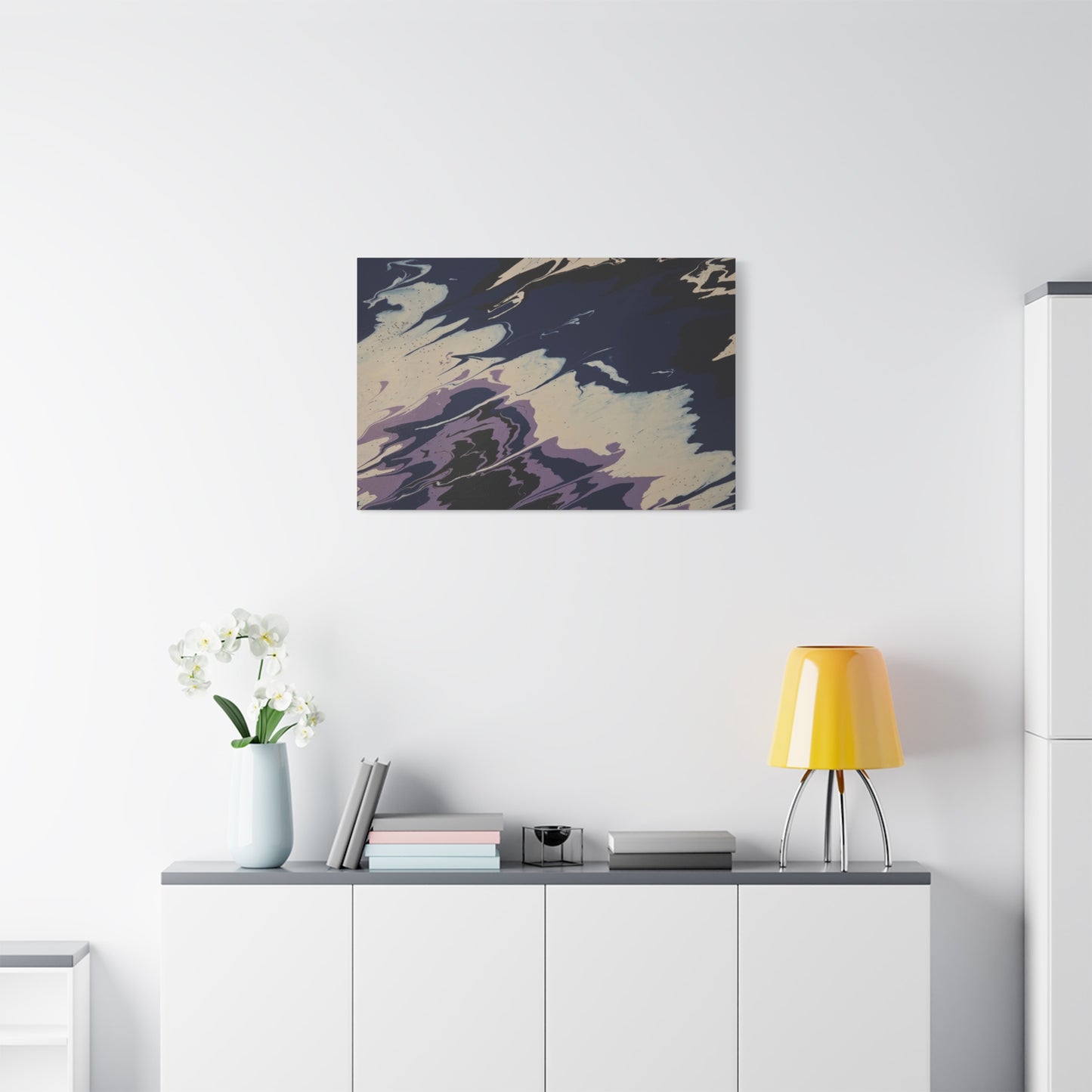 Abstract Navy & Lavender Wave Matte Stretched Canvas (1.25")