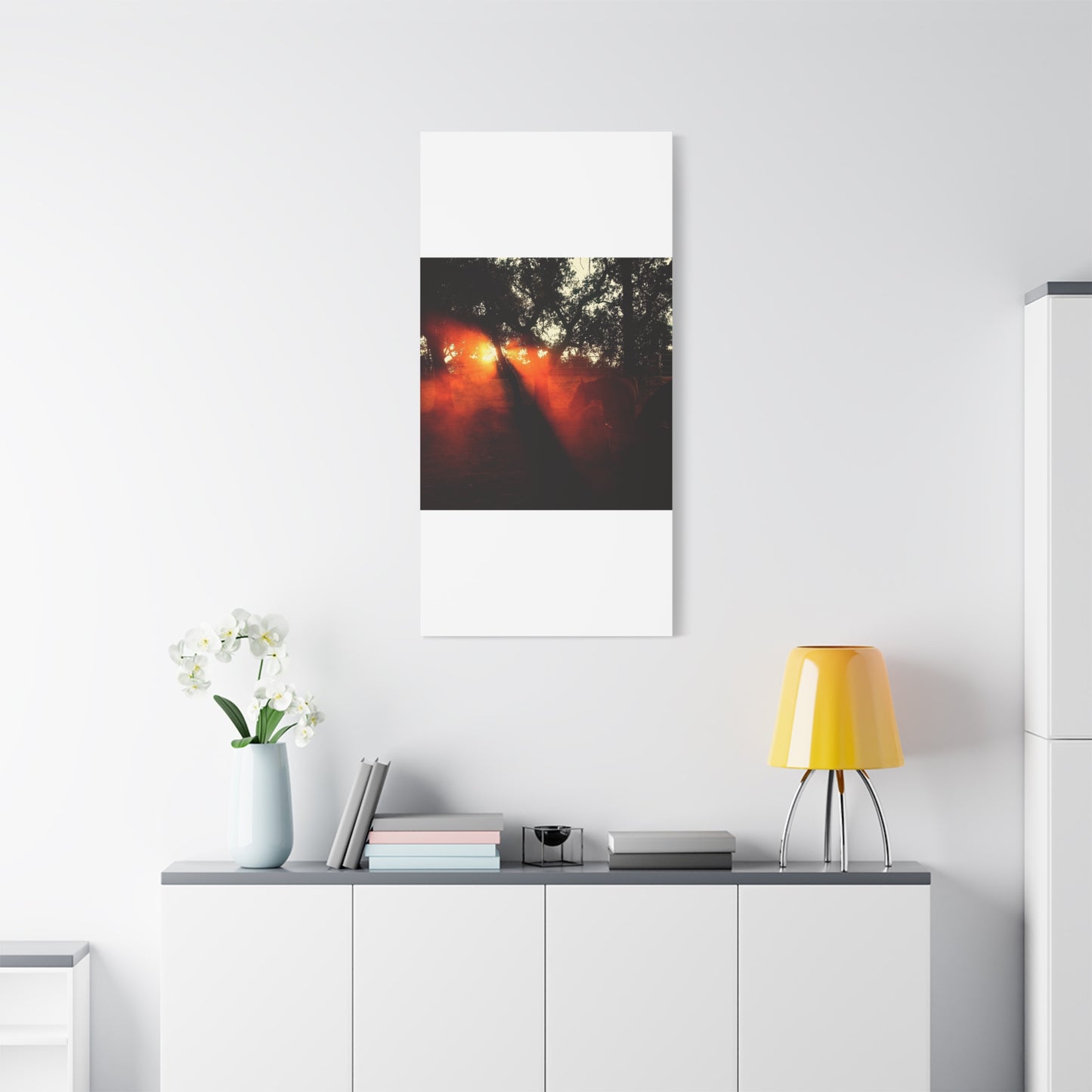 Sunset Forest Matte Canvas Wall Art — Dramatic Orange Light Photography