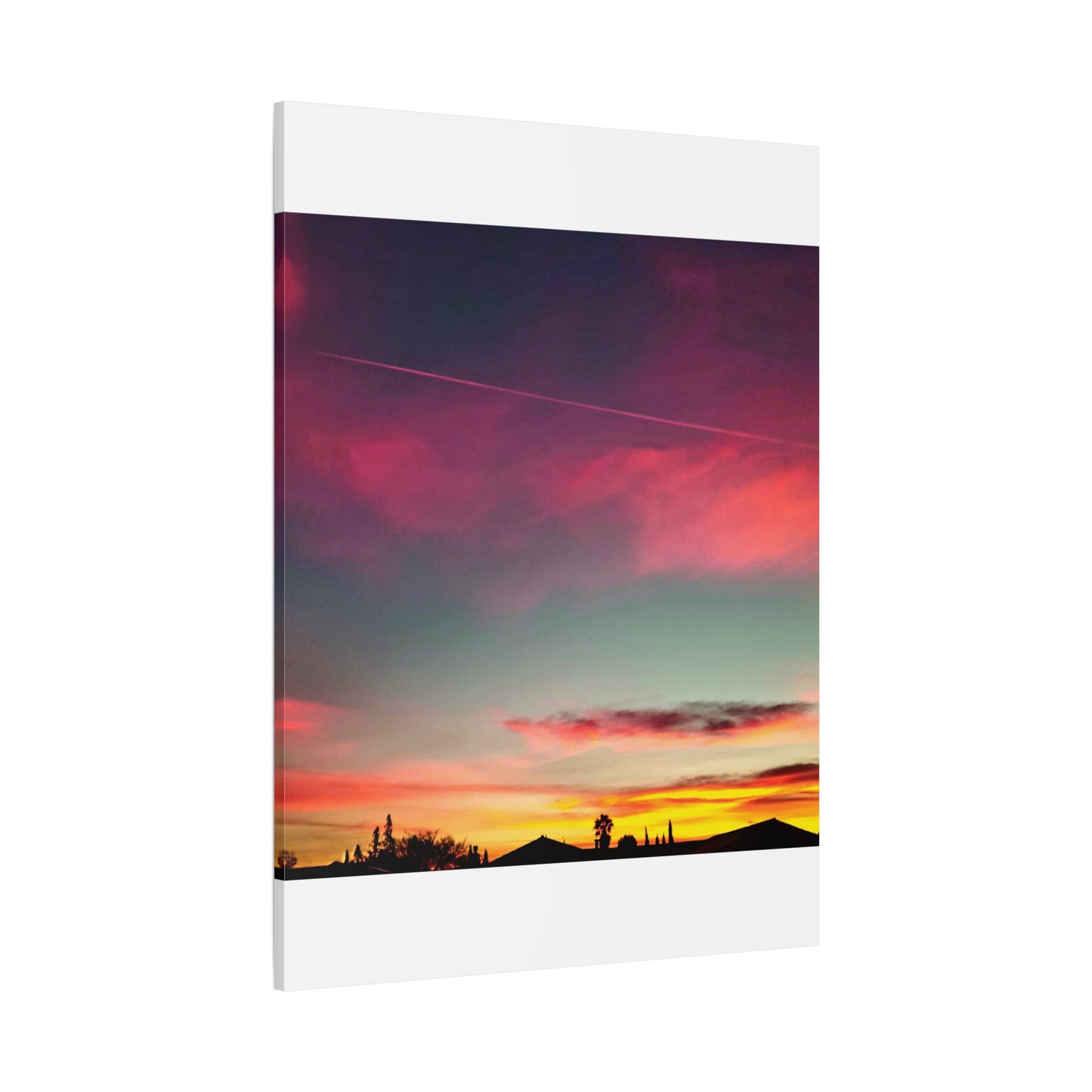 pink sky at morning - Horizon Matte Canvas Print — Vibrant Pink & Teal Sky Wall Art, Stretched 1.25"