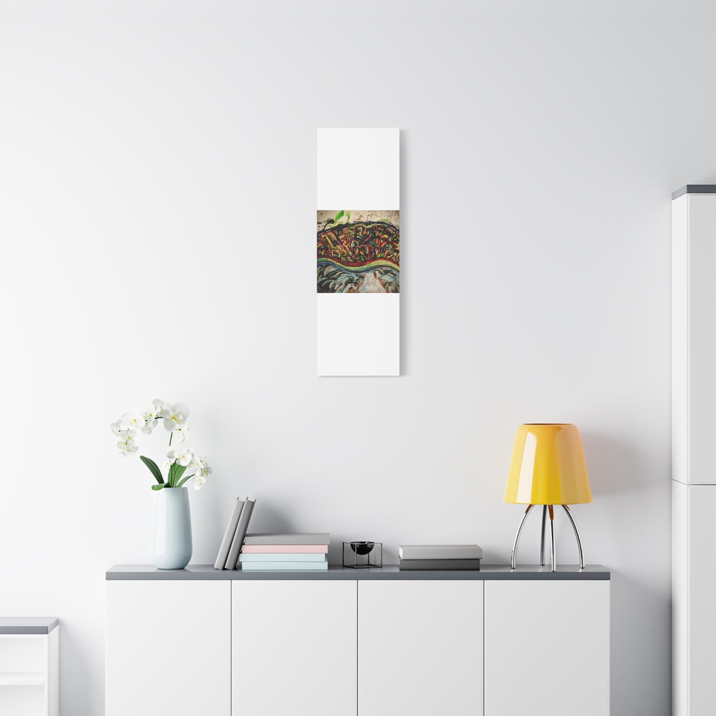 Acrylic_inequalities - Abstract Coastal Cityscape Canvas — Vibrant Ocean Wave Wall Art