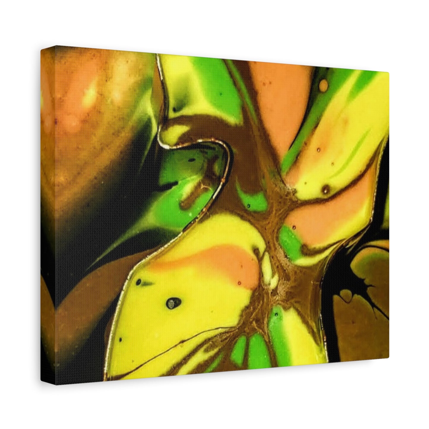 Abstract Green & Gold Fluid Art Matte Canvas Print (Stretched)