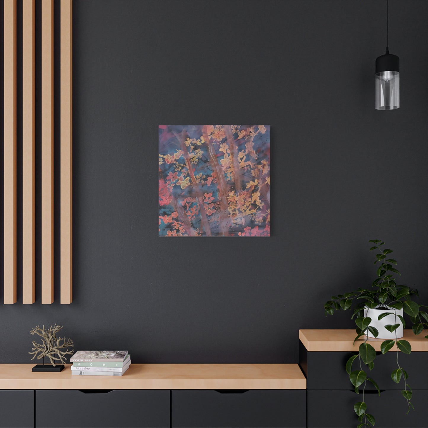 Abstract Floral Canvas Print — Moody Pink & Blue Stretched Wall Art