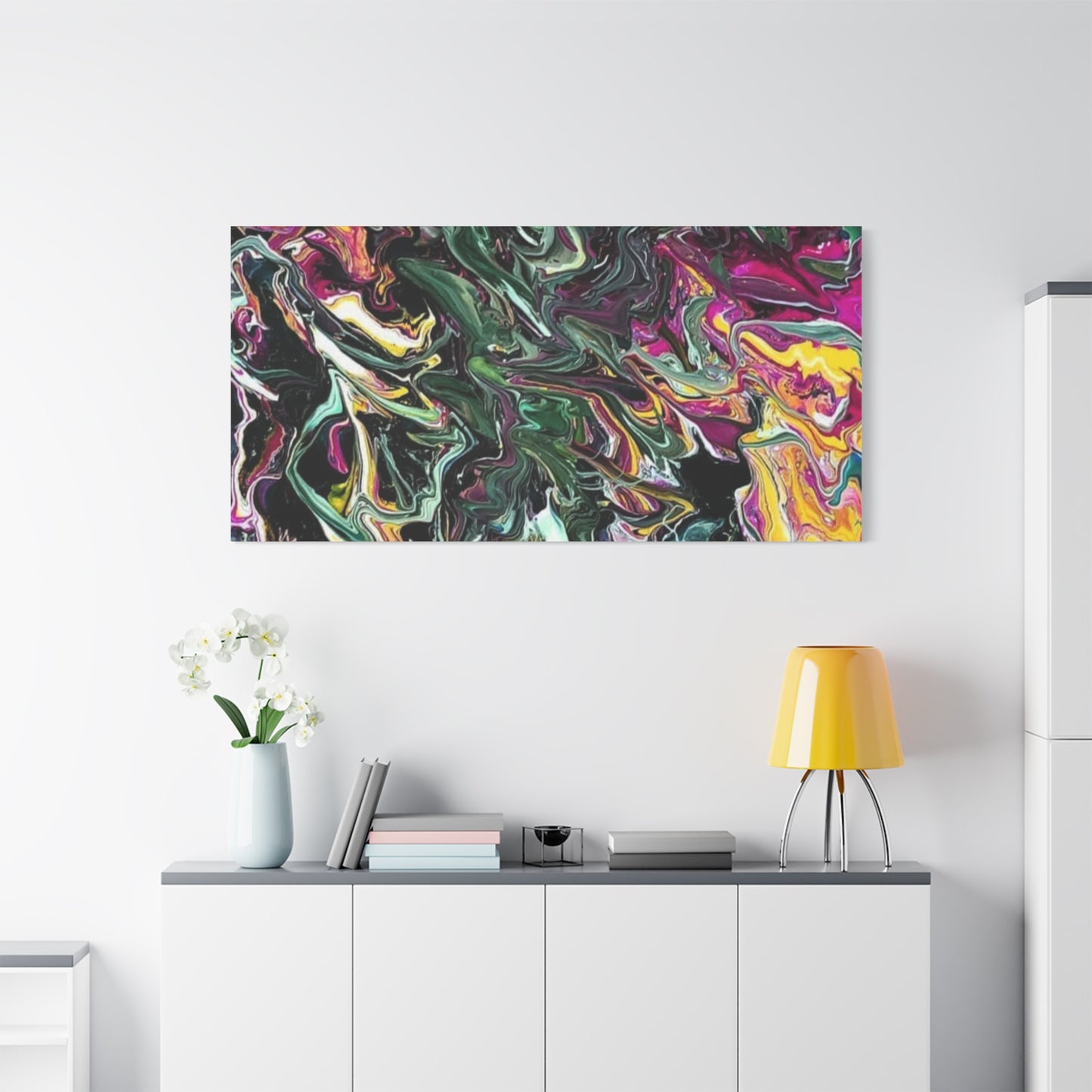 chaos in the garden - Abstract Fluid Art Matte Canvas Print - Colorful Swirl Wall Art
