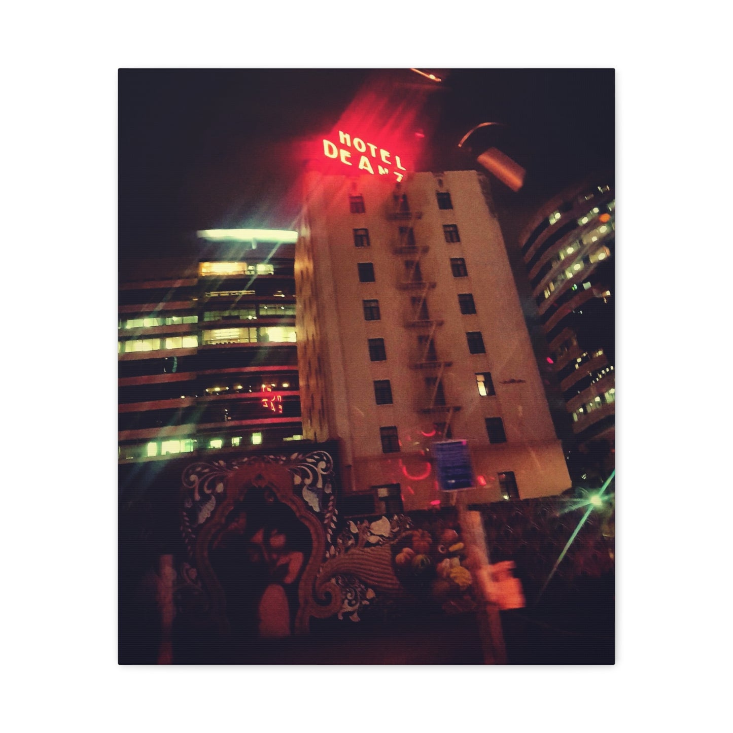 Hotel DeAnza - City Nightscape Canvas Print — Urban Street Art Building Matte Stretched 1.25"