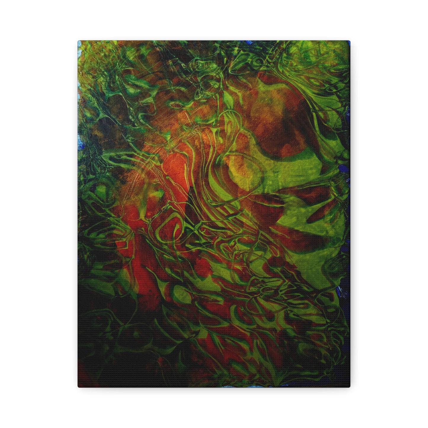Abstract Green & Red Fluid Art Canvas Print