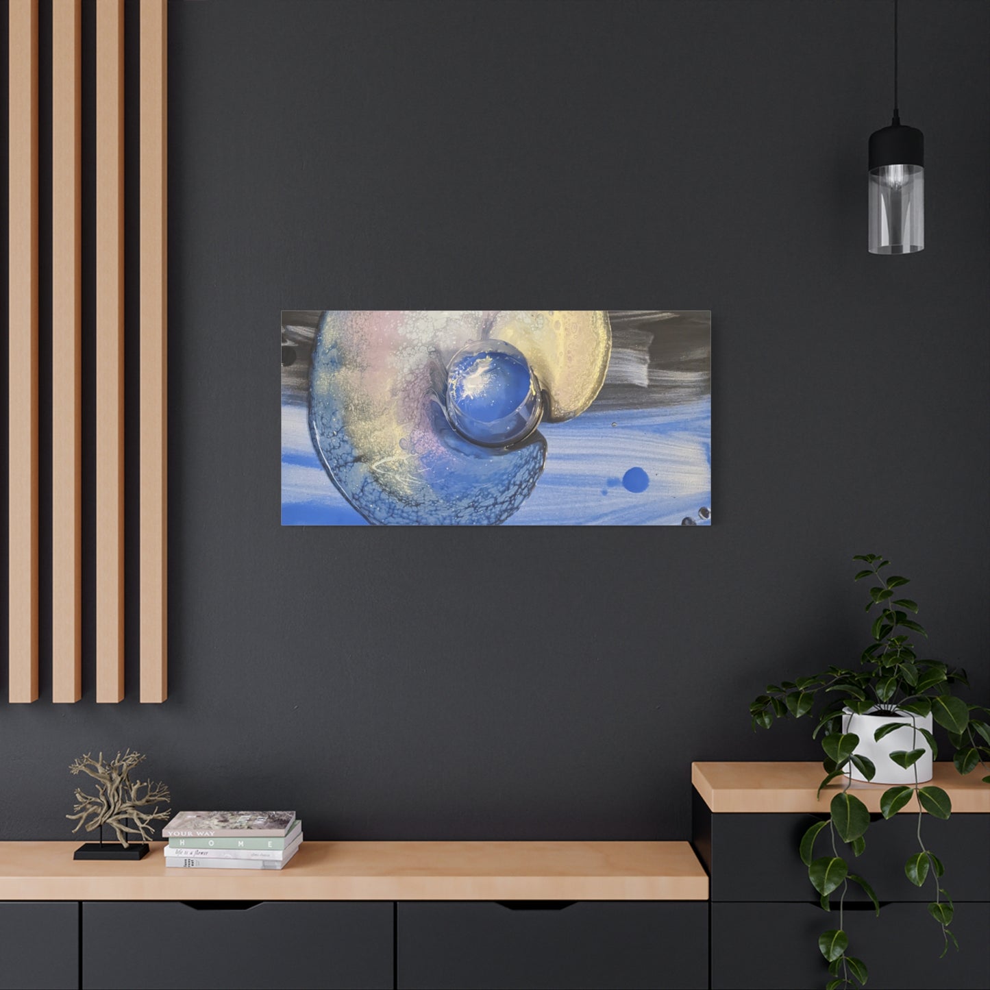 the nautilus - Abstract Blue Spiral Matte Canvas Art - Nautical Coastal Wall Decor