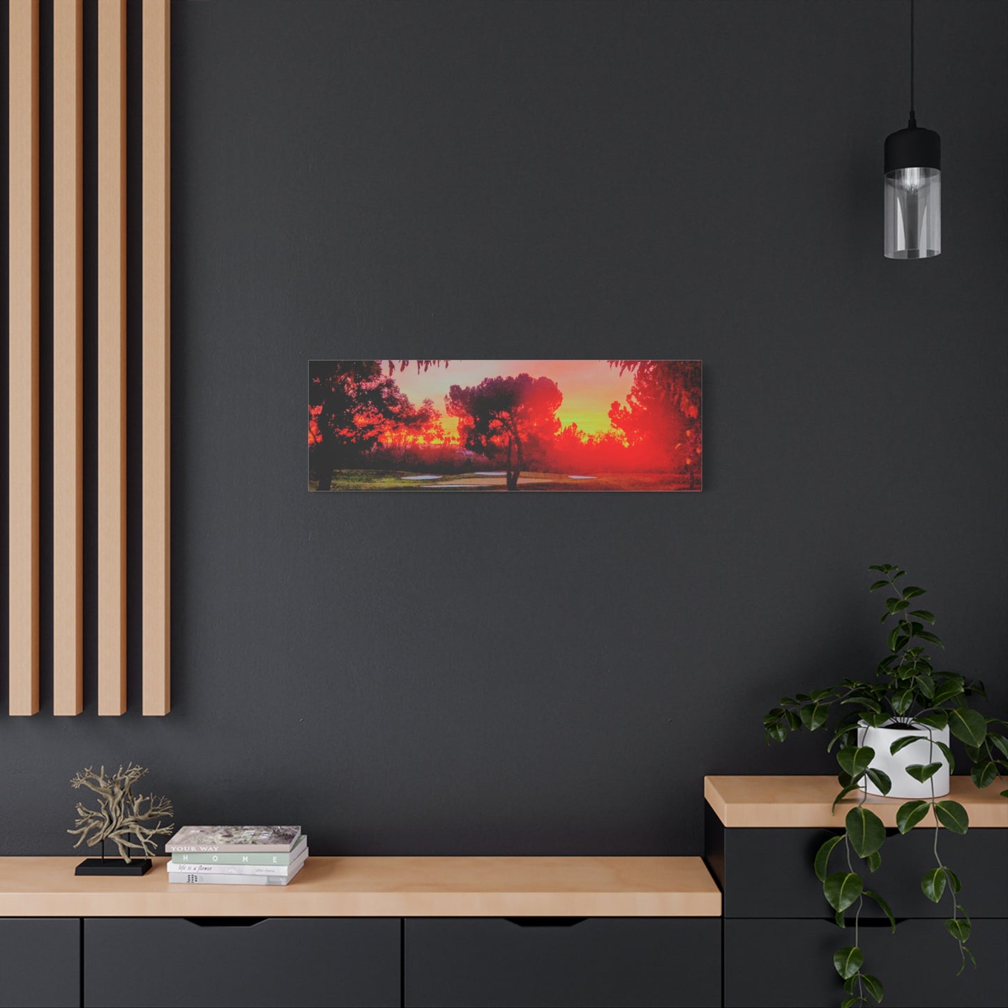 4th green @muni - Sunset Park Matte Canvas Print — Vibrant Red & Orange Landscape Wall Art