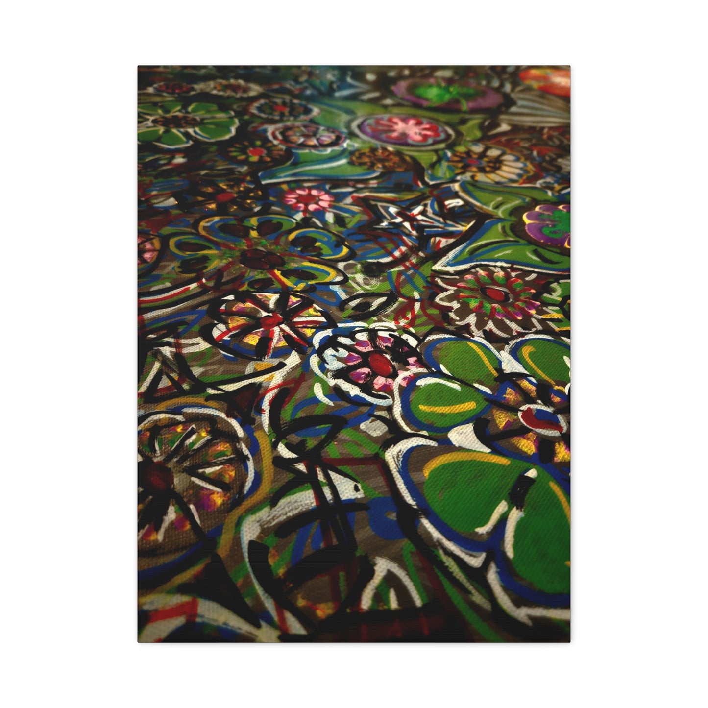 Urban_Gardening - Abstract Floral Canvas Print — Colorful Street-Art Style Stretched Wall Art