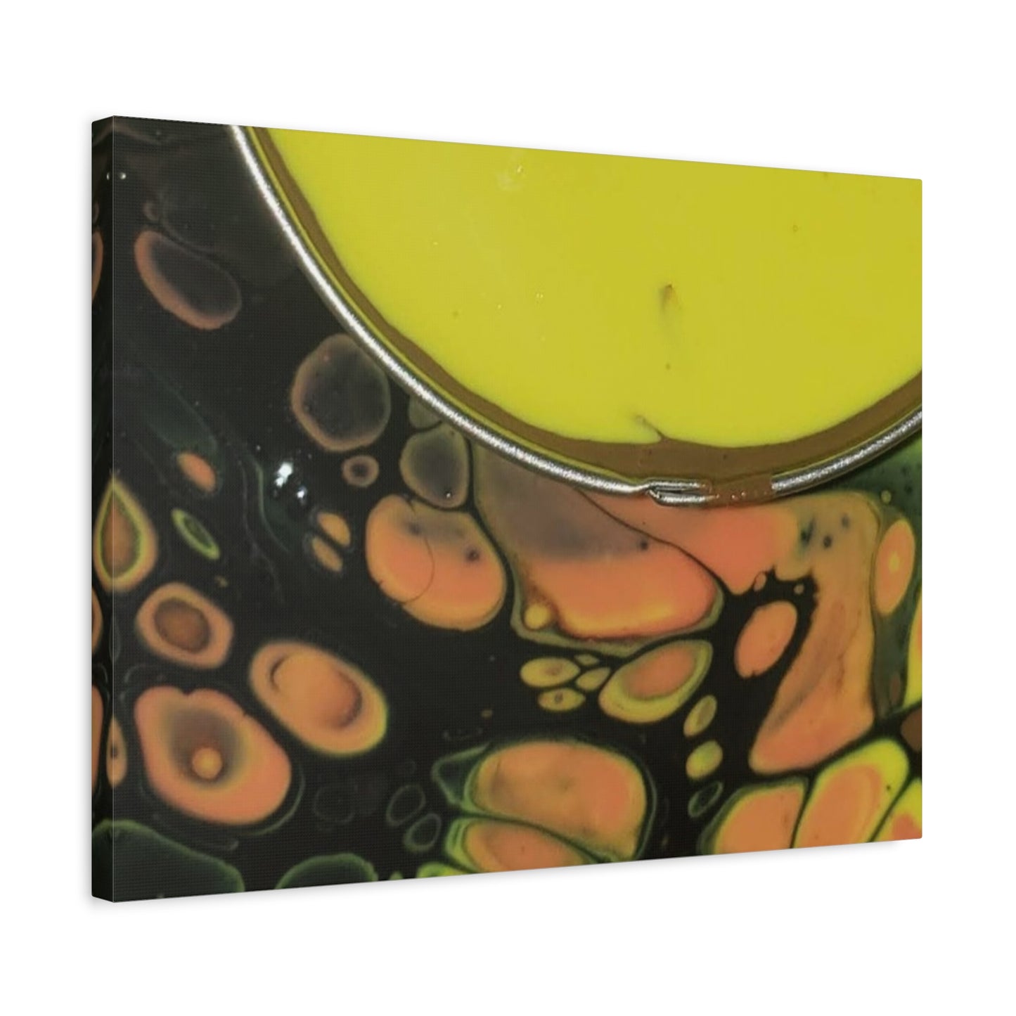 Abstract Fluid Art Canvas Print — Yellow & Black Cell Pour