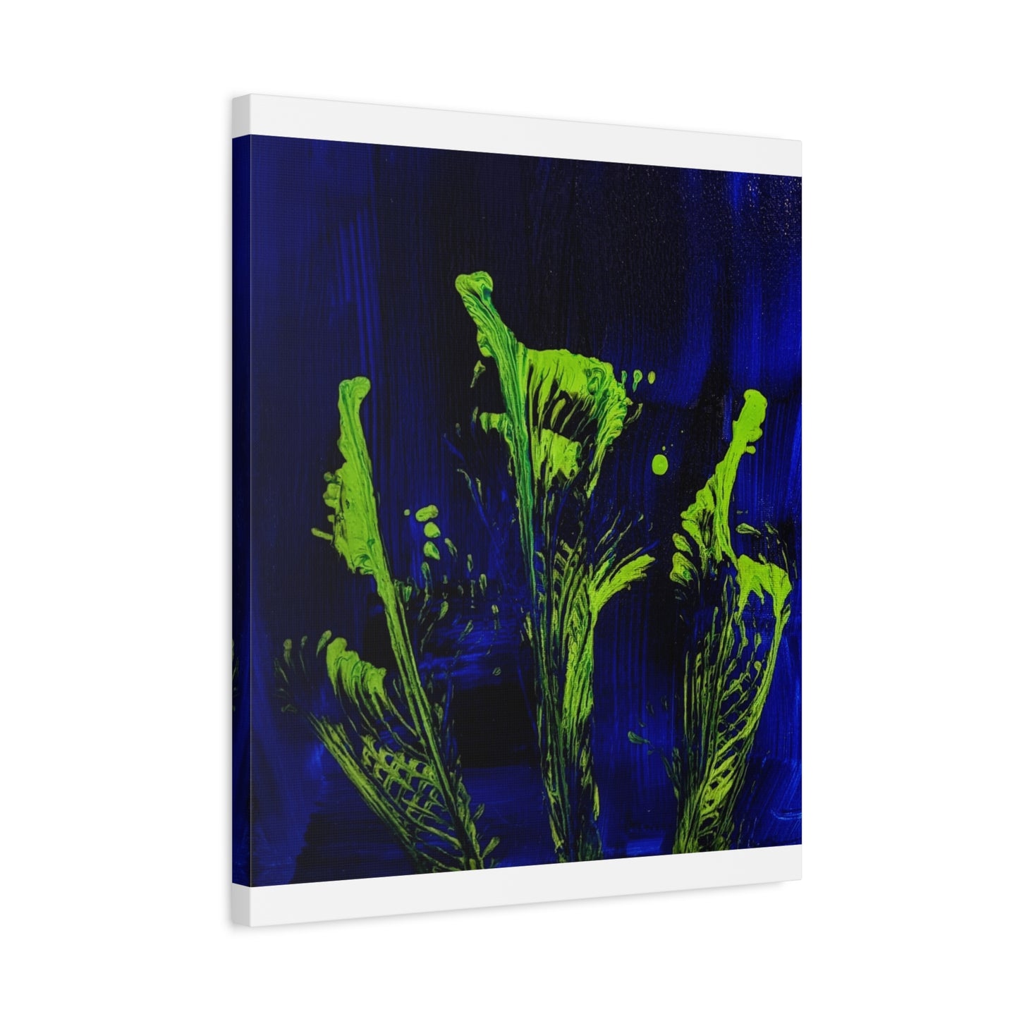 calla_lillies_pt.2 - Neon Floral Abstract Canvas Print — Blue & Lime Stretched Wall Art