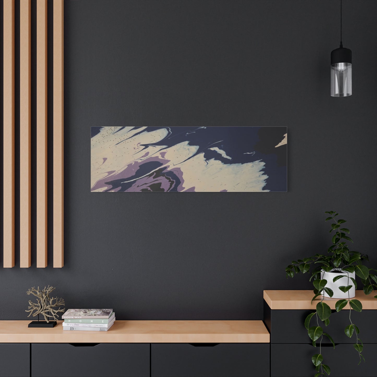 Abstract Navy & Lavender Wave Matte Stretched Canvas (1.25")