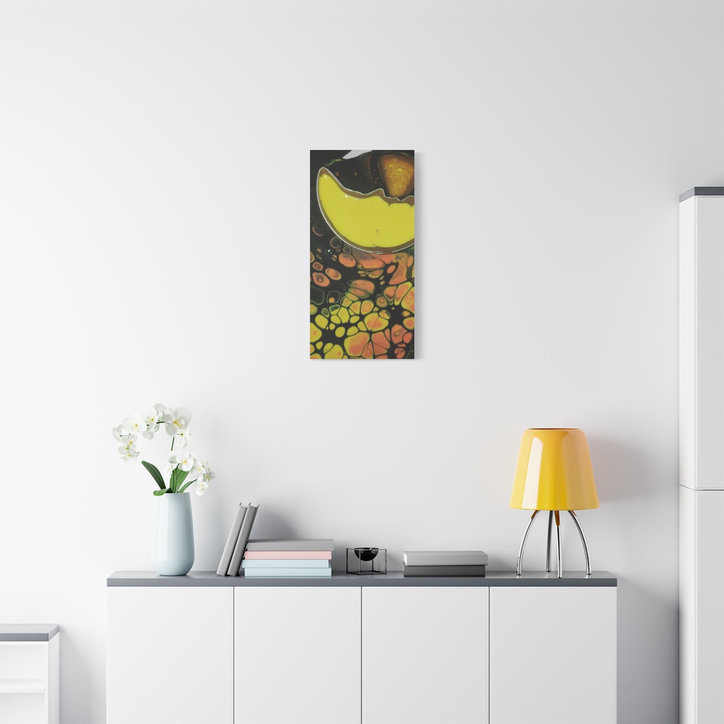 Abstract Fluid Art Canvas Print — Yellow & Black Cell Pour