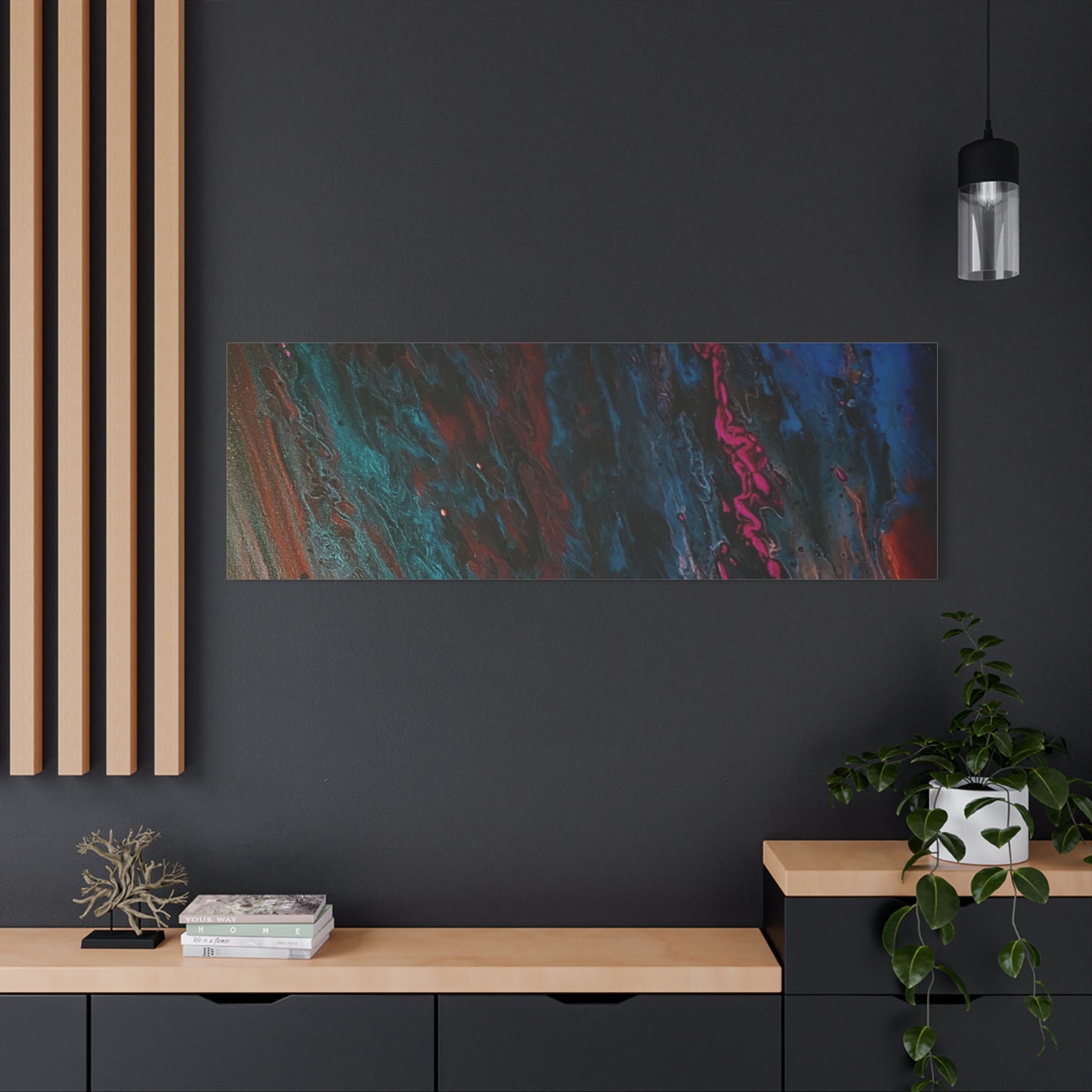 Abstract Fluid Art Canvas Wall Art - Jupiter pour — Vibrant Ocean Night Matte Stretched Canvas