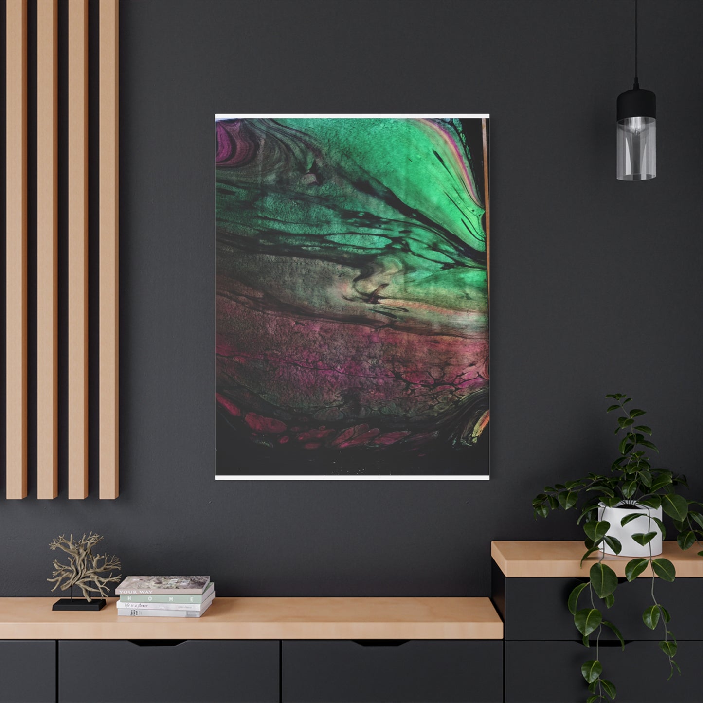 flame tempered pour - Abstract Teal & Magenta Canvas Wall Art — Matte Stretched 1.25"
