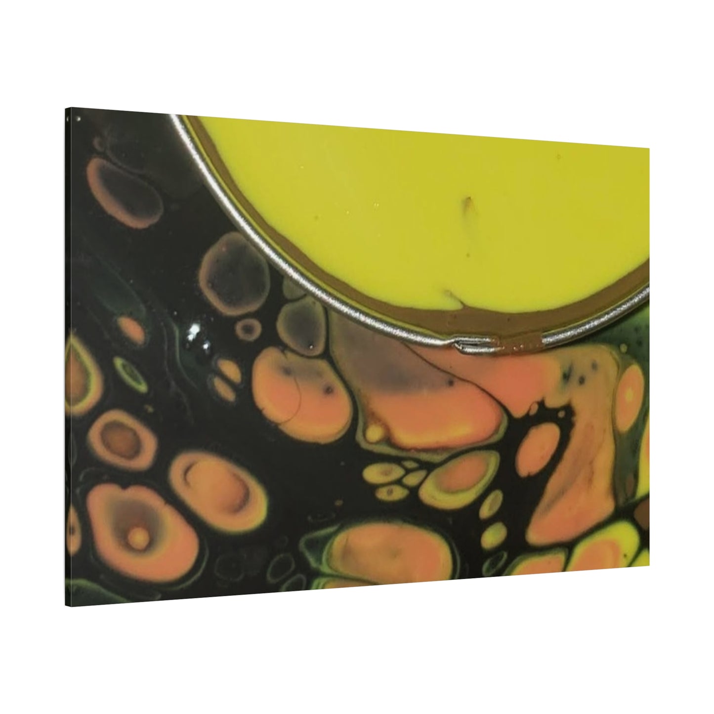 Abstract Fluid Art Canvas Print — Yellow & Black Cell Pour