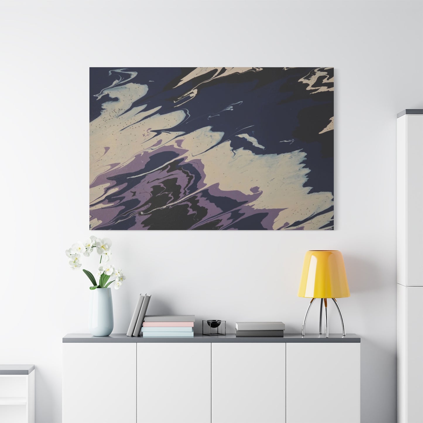 Abstract Navy & Lavender Wave Matte Stretched Canvas (1.25")