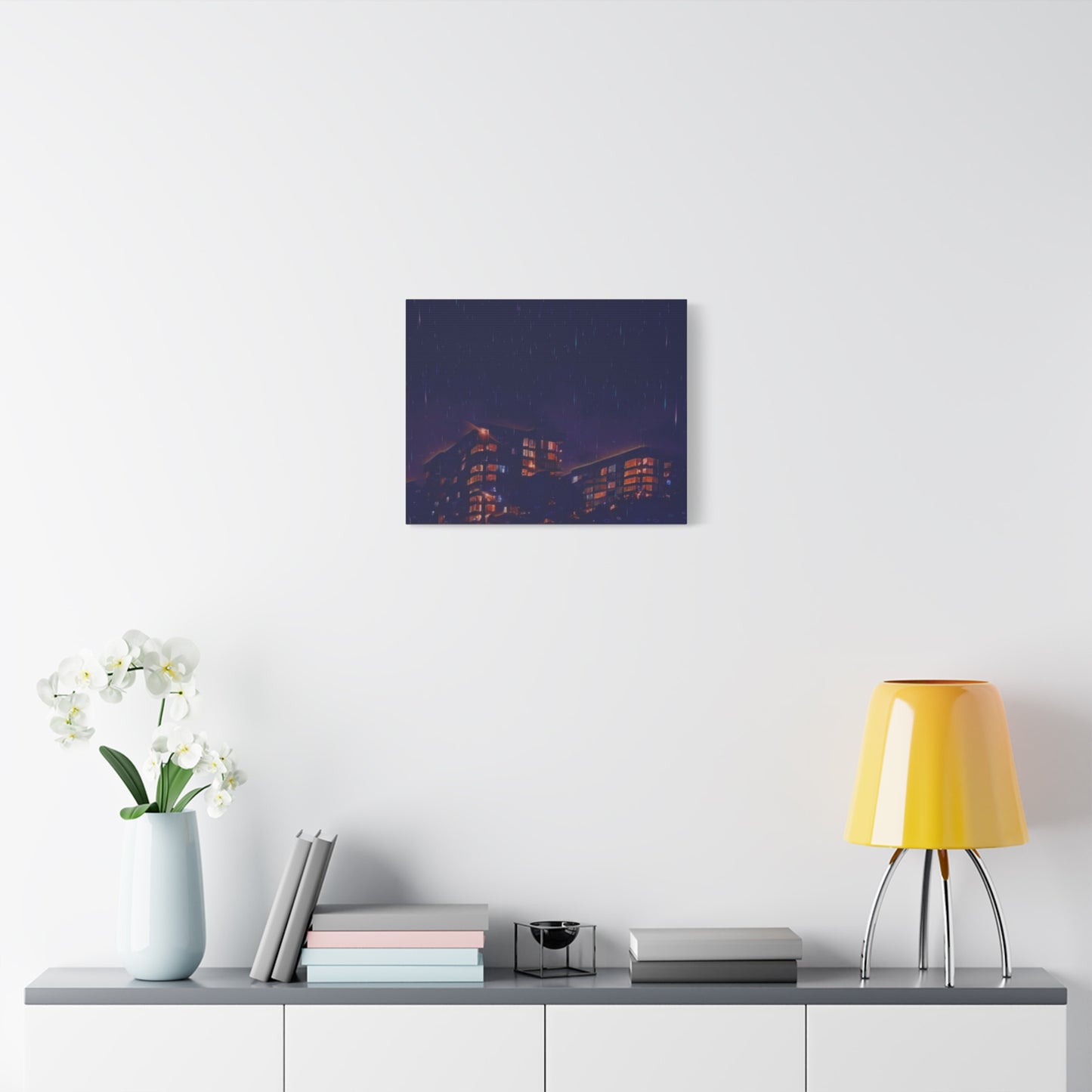 Neon Percipitation @ night - Canvas Print — Moody Urban Wall Art