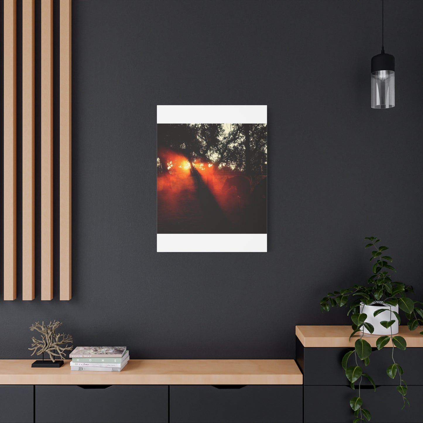 Sunset Forest Matte Canvas Wall Art — Dramatic Orange Light Photography