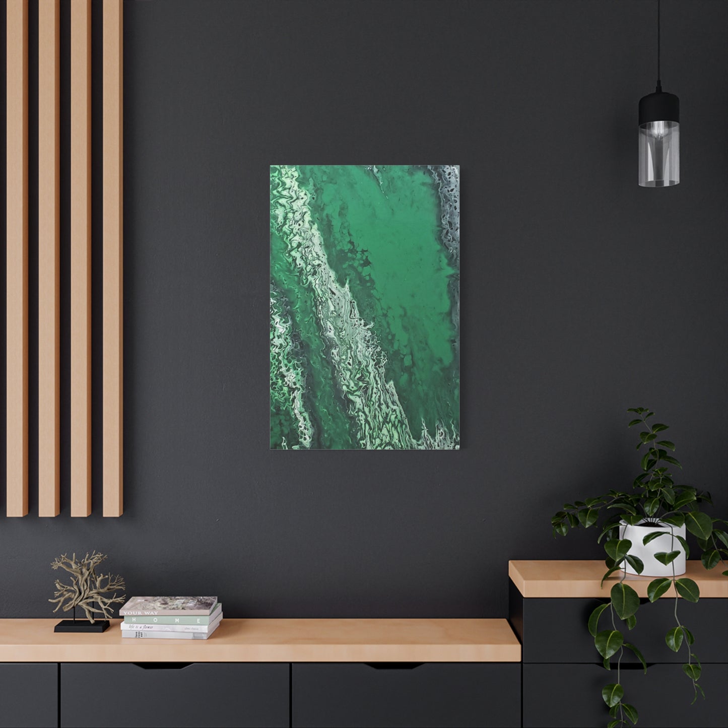 Emerald Wave Abstract Canvas Print — Matte Stretched Wall Art