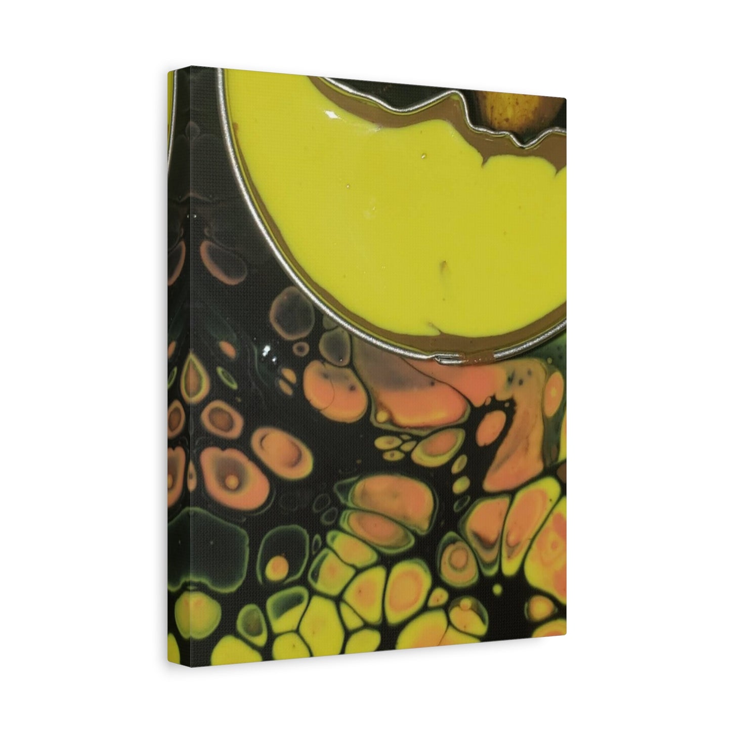 Abstract Fluid Art Canvas Print — Yellow & Black Cell Pour