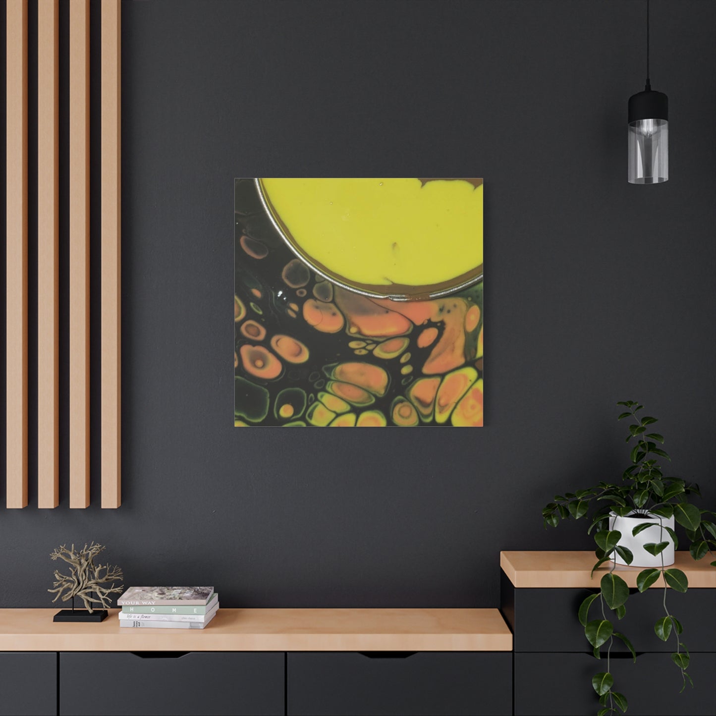 Abstract Fluid Art Canvas Print — Yellow & Black Cell Pour