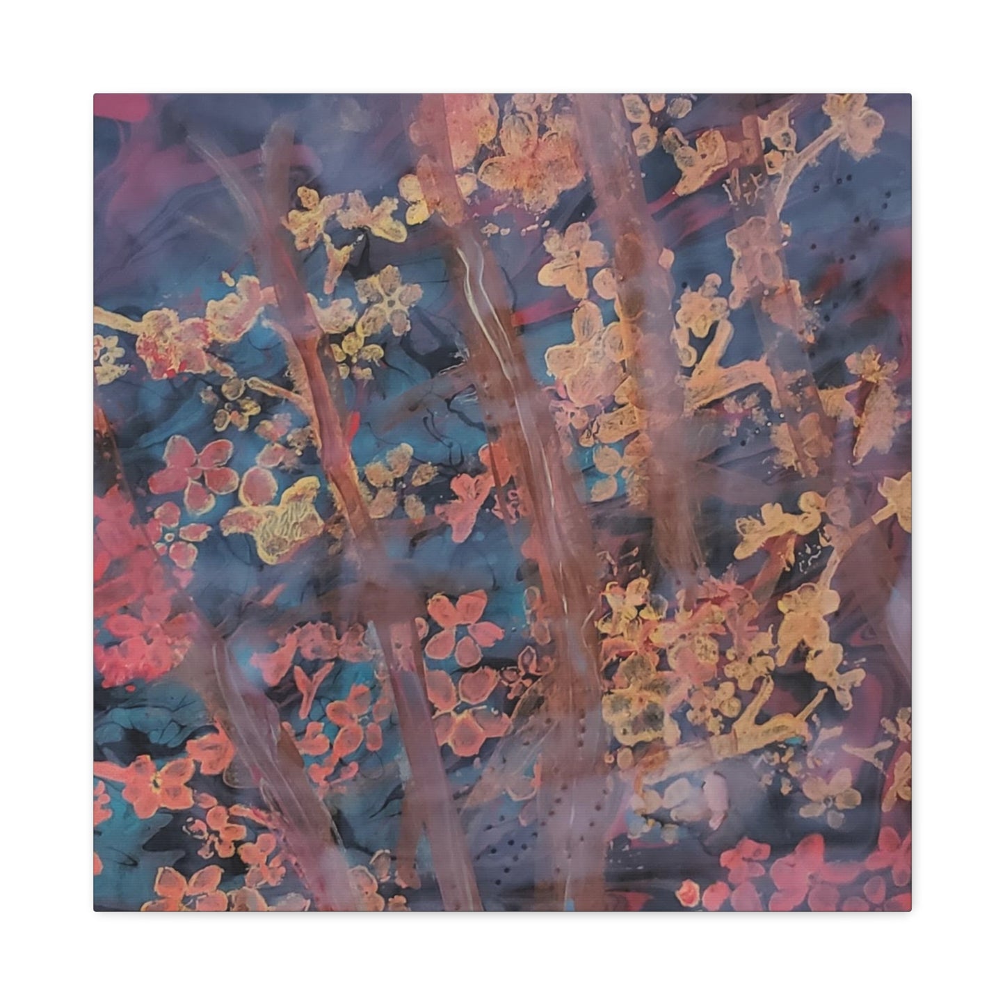 Abstract Floral Canvas Print — Moody Pink & Blue Stretched Wall Art