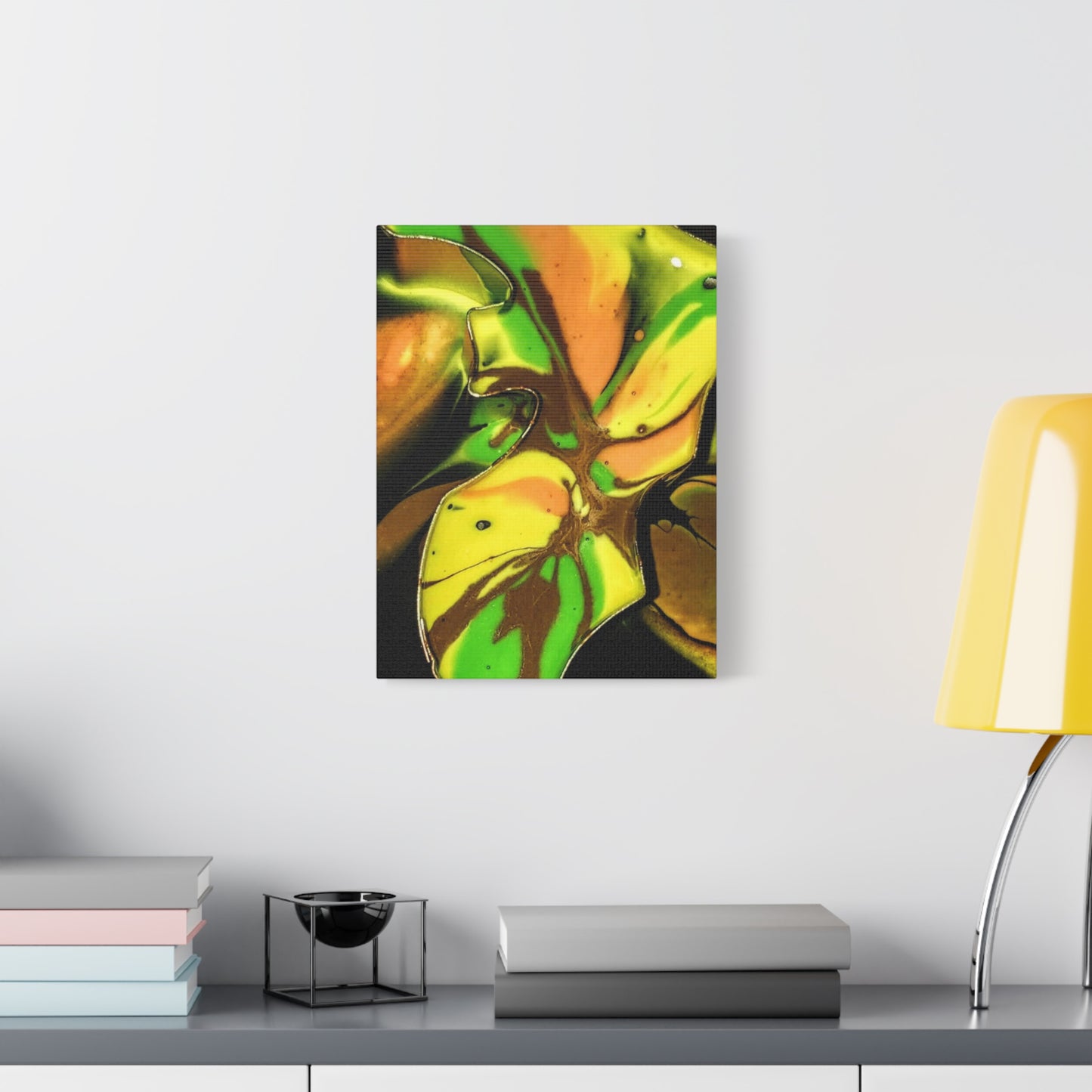 Abstract Green & Gold Fluid Art Matte Canvas Print (Stretched)