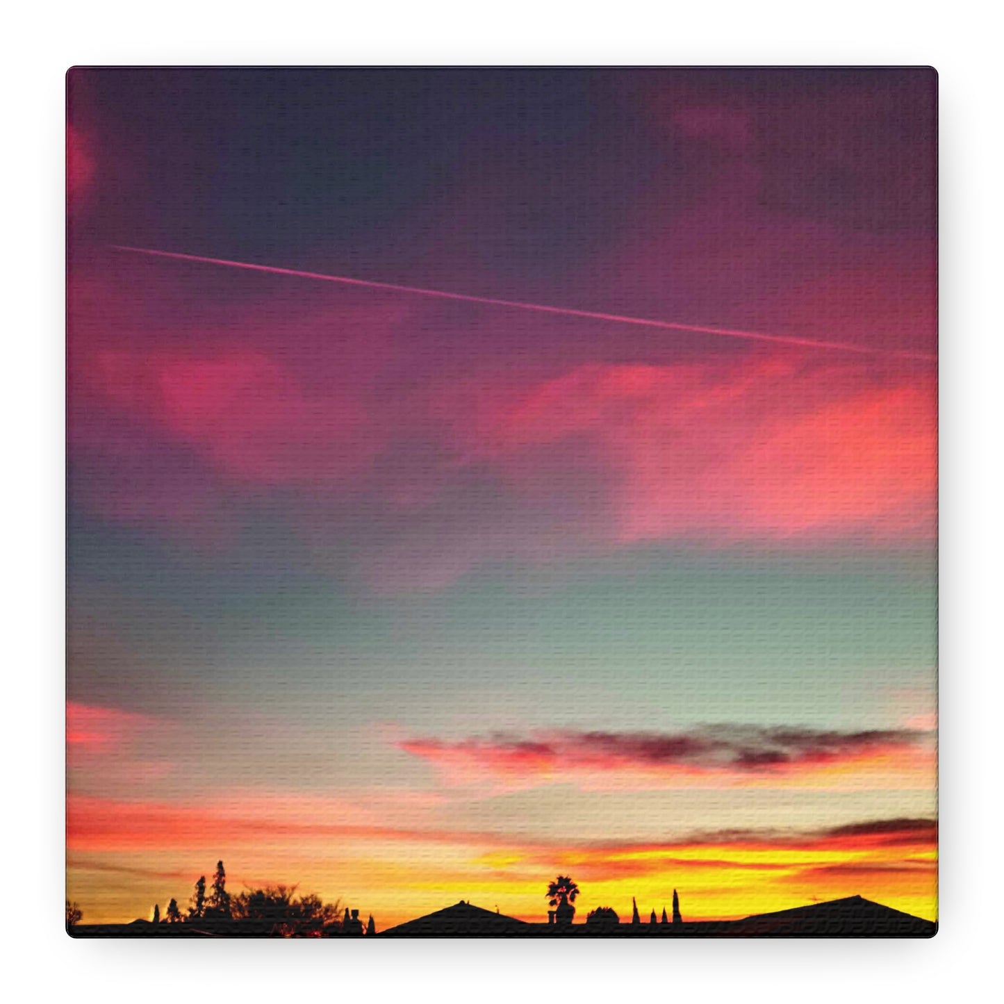 pink sky at morning - Horizon Matte Canvas Print — Vibrant Pink & Teal Sky Wall Art, Stretched 1.25"
