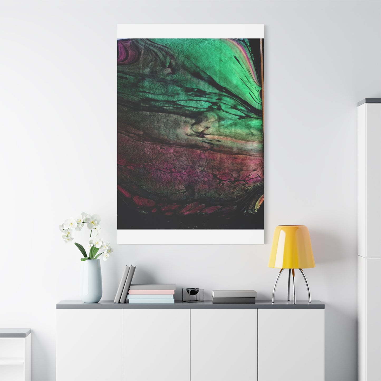 flame tempered pour - Abstract Teal & Magenta Canvas Wall Art — Matte Stretched 1.25"