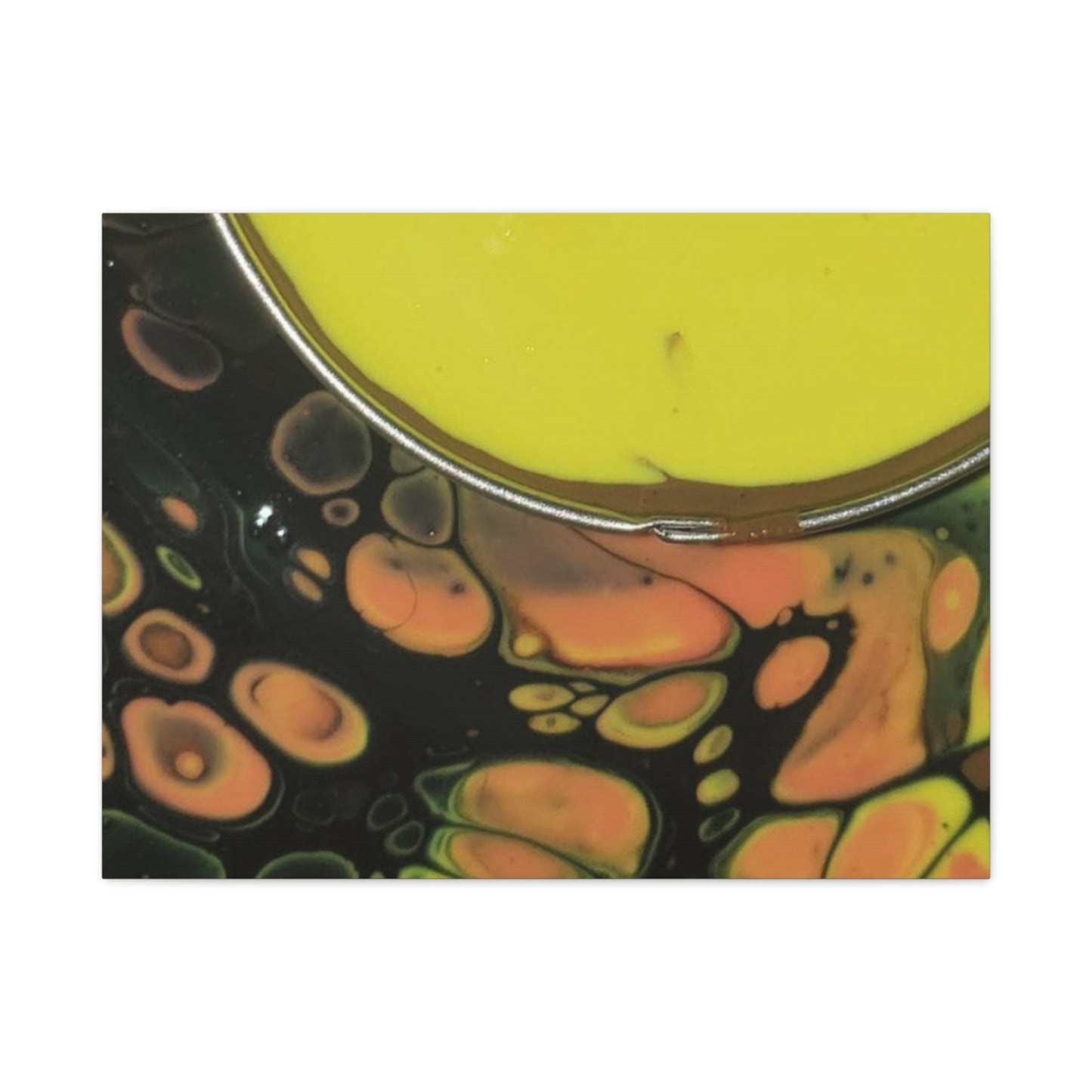 Abstract Fluid Art Canvas Print — Yellow & Black Cell Pour