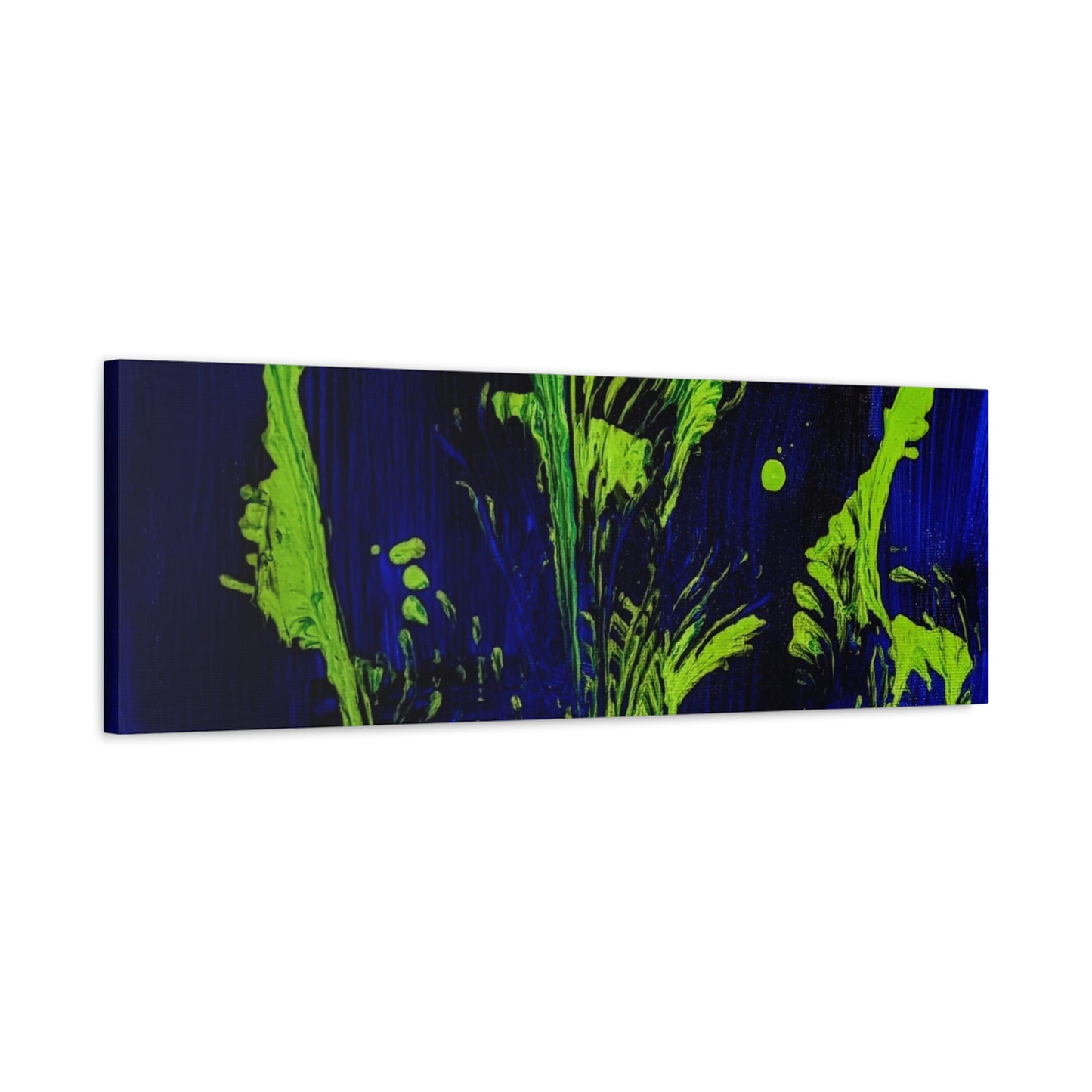 calla_lillies_pt.2 - Neon Floral Abstract Canvas Print — Blue & Lime Stretched Wall Art