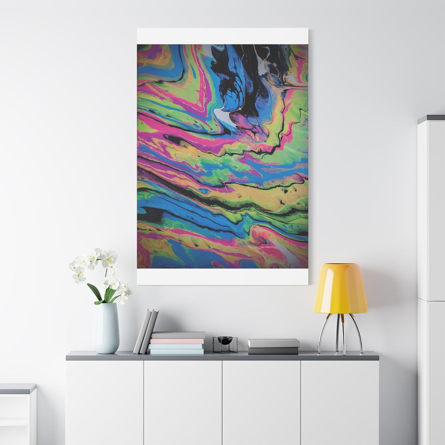 Abstract Neon Fluid Art Canvas Print — Vibrant Psychedelic Wall Decor