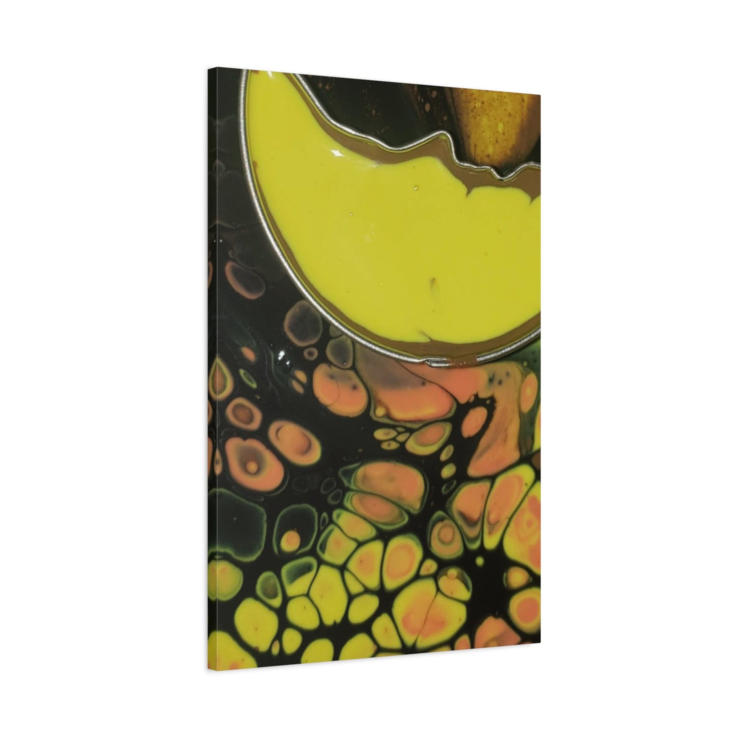 Abstract Fluid Art Canvas Print — Yellow & Black Cell Pour