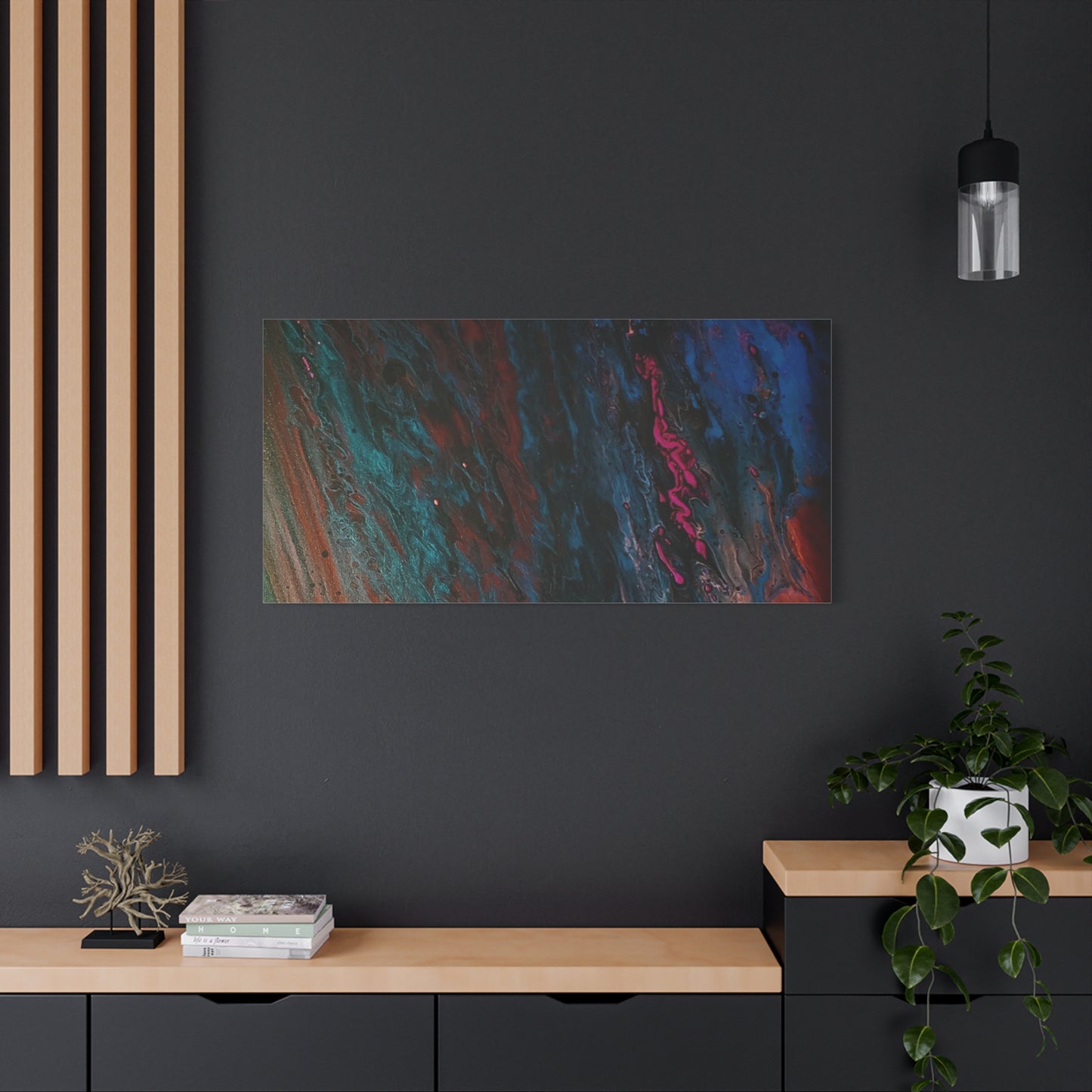 Abstract Fluid Art Canvas Wall Art - Jupiter pour — Vibrant Ocean Night Matte Stretched Canvas