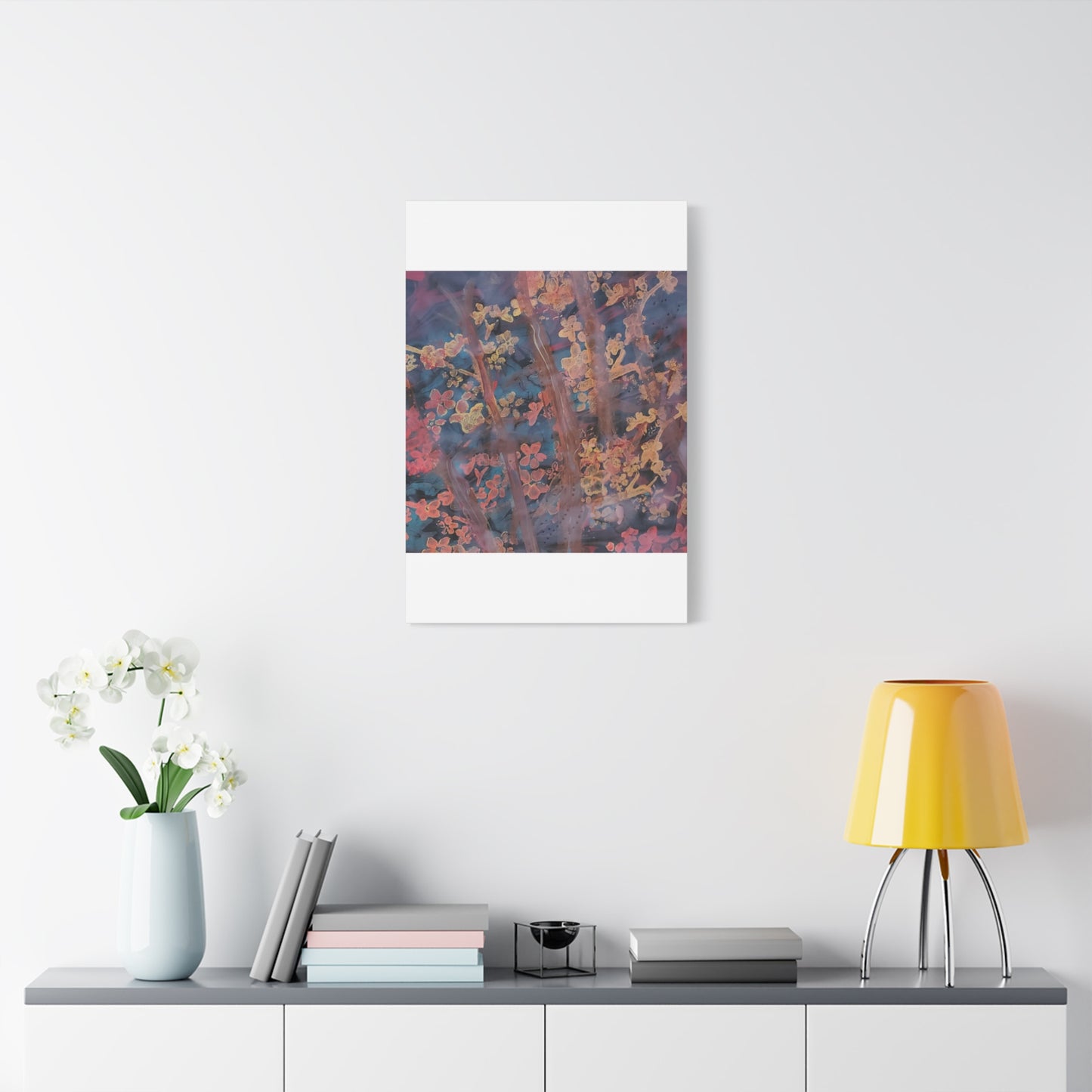 Abstract Floral Canvas Print — Moody Pink & Blue Stretched Wall Art