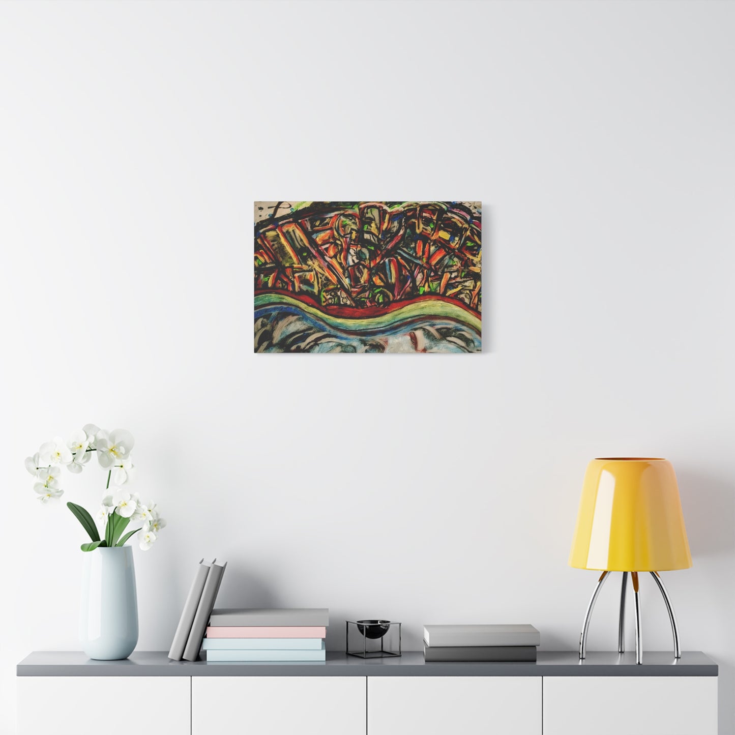 Acrylic_inequalities - Abstract Coastal Cityscape Canvas — Vibrant Ocean Wave Wall Art