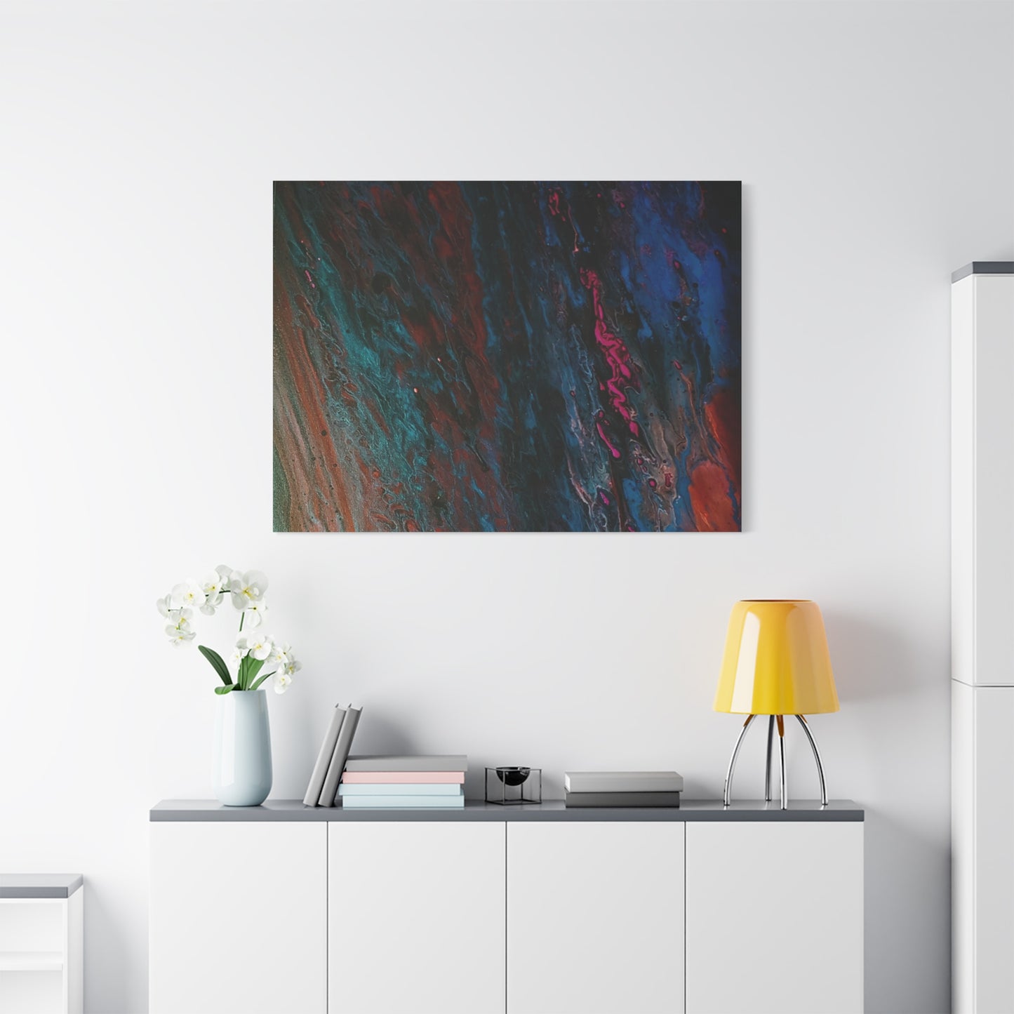Abstract Fluid Art Canvas Wall Art - Jupiter pour — Vibrant Ocean Night Matte Stretched Canvas