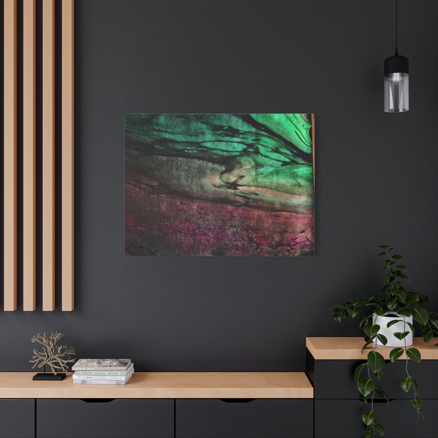flame tempered pour - Abstract Teal & Magenta Canvas Wall Art — Matte Stretched 1.25"