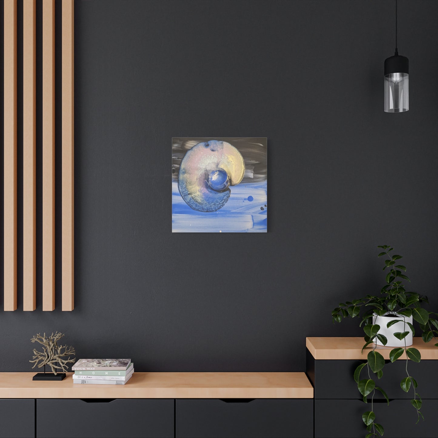 the nautilus - Abstract Blue Spiral Matte Canvas Art - Nautical Coastal Wall Decor