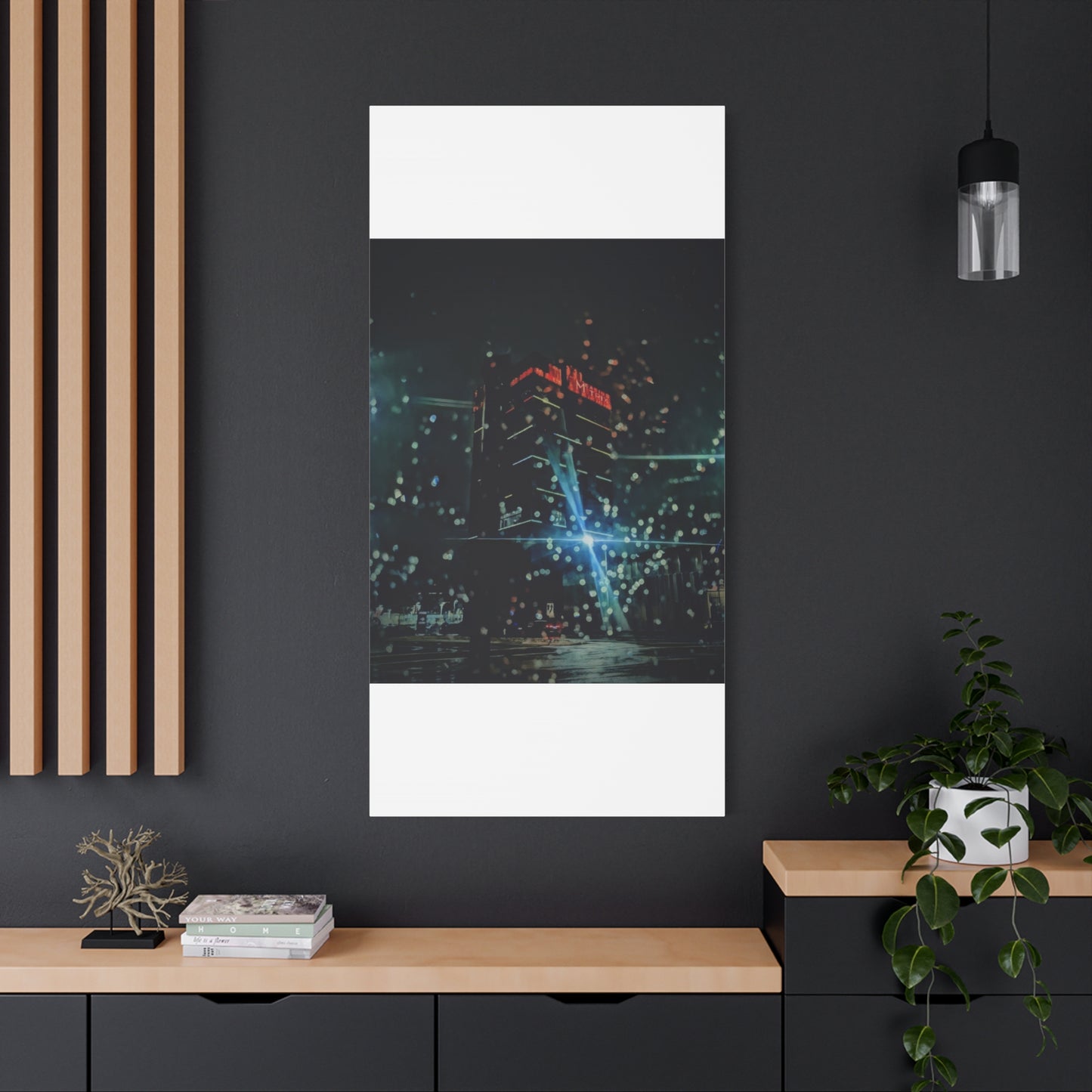 matrix @night Canvas Print — Moody Rainy Urban Wall Art (Matte Stretched)