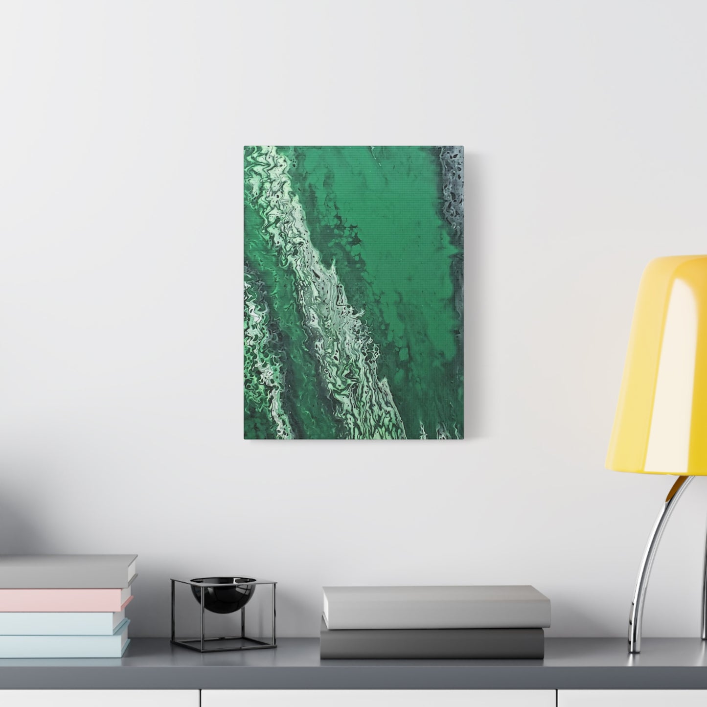 Emerald Wave Abstract Canvas Print — Matte Stretched Wall Art