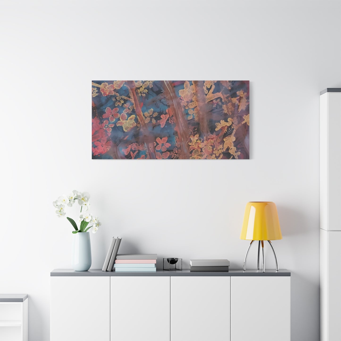 Abstract Floral Canvas Print — Moody Pink & Blue Stretched Wall Art