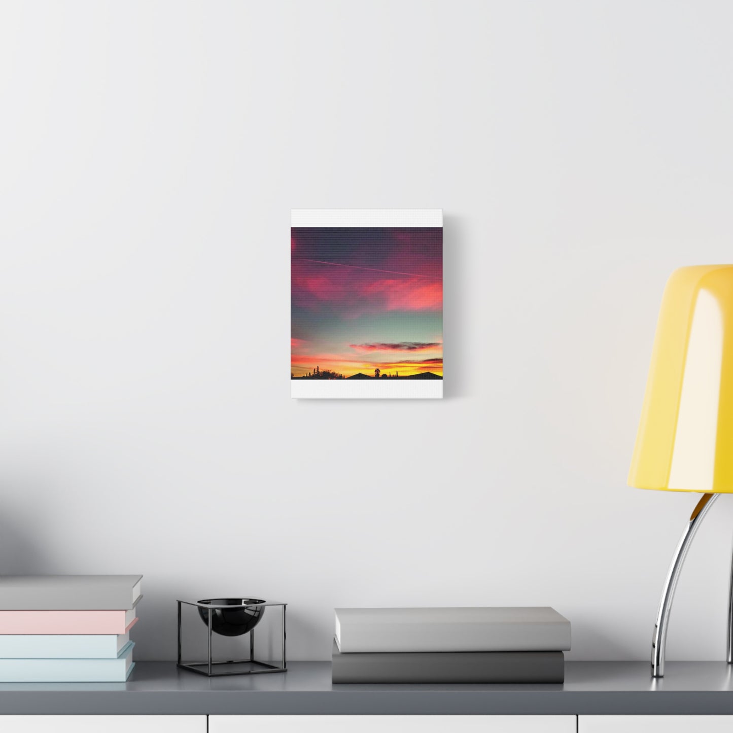 pink sky at morning - Horizon Matte Canvas Print — Vibrant Pink & Teal Sky Wall Art, Stretched 1.25"