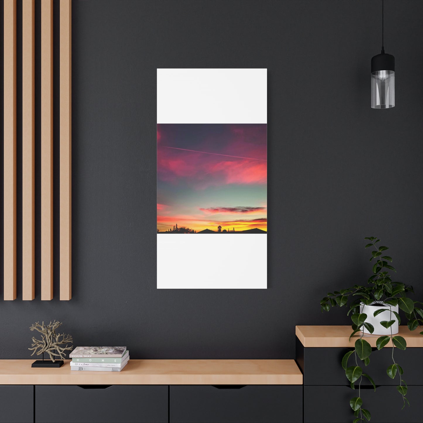 pink sky at morning - Horizon Matte Canvas Print — Vibrant Pink & Teal Sky Wall Art, Stretched 1.25"