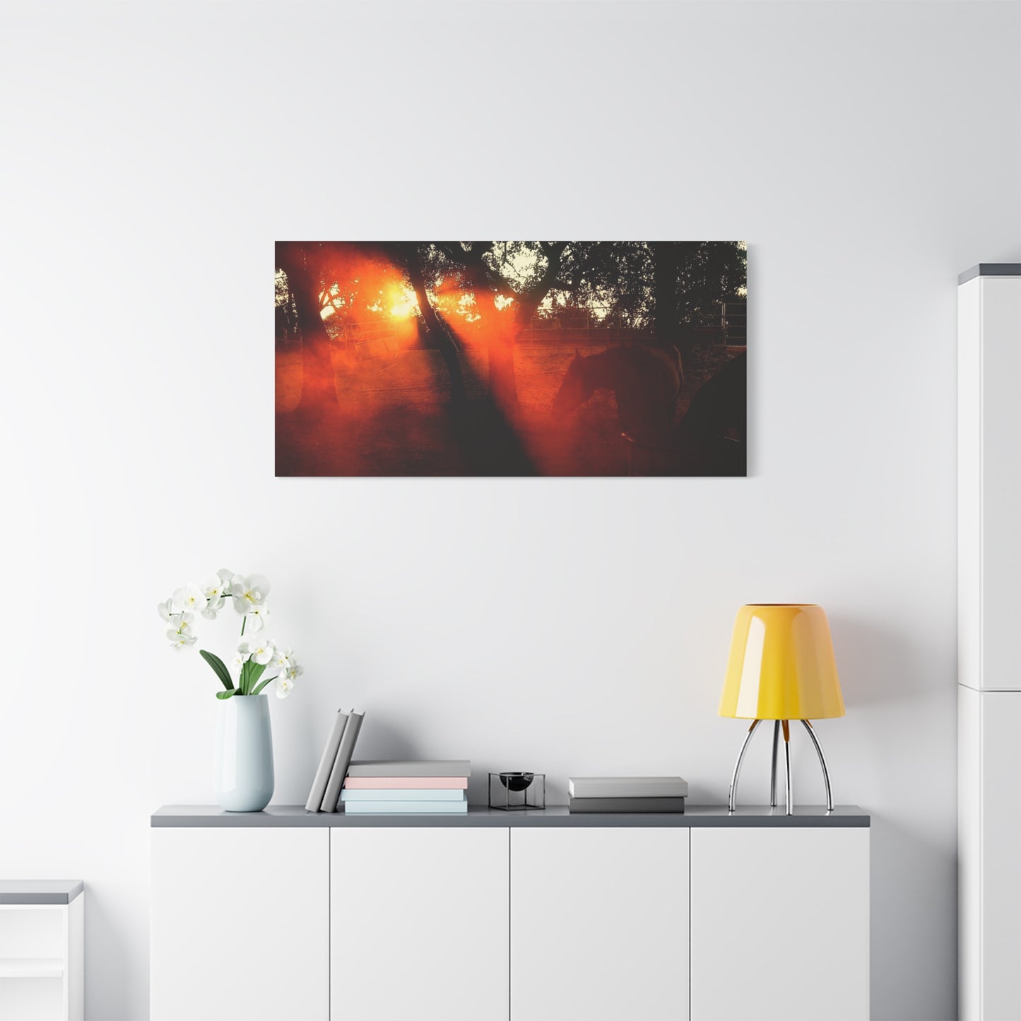 Sunset Forest Matte Canvas Wall Art — Dramatic Orange Light Photography