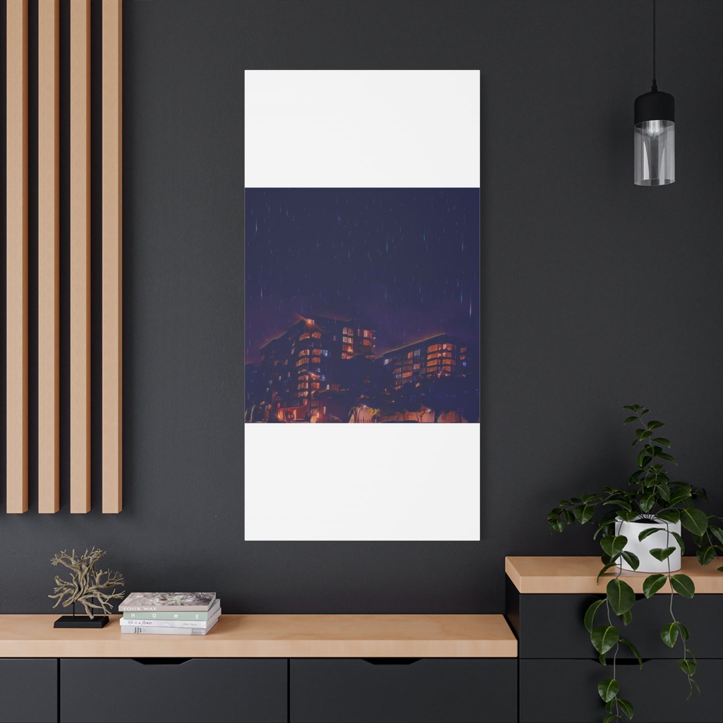 Neon Percipitation @ night - Canvas Print — Moody Urban Wall Art