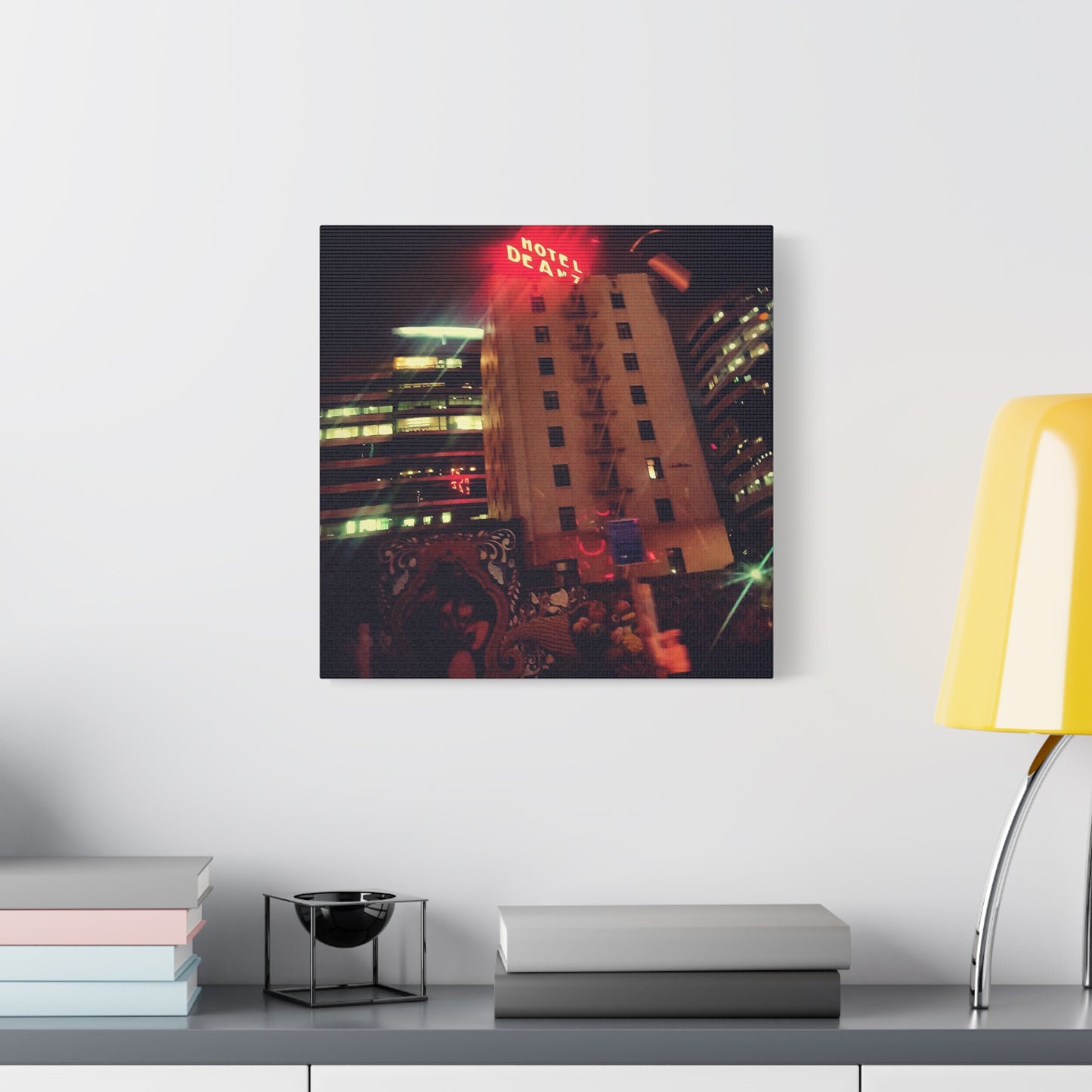 Hotel DeAnza - City Nightscape Canvas Print — Urban Street Art Building Matte Stretched 1.25"