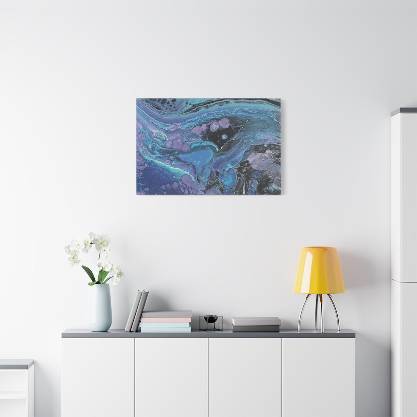 Abstract Ocean Wave Matte Canvas Print — Blue & Purple Fluid Art, Stretched 1.25"